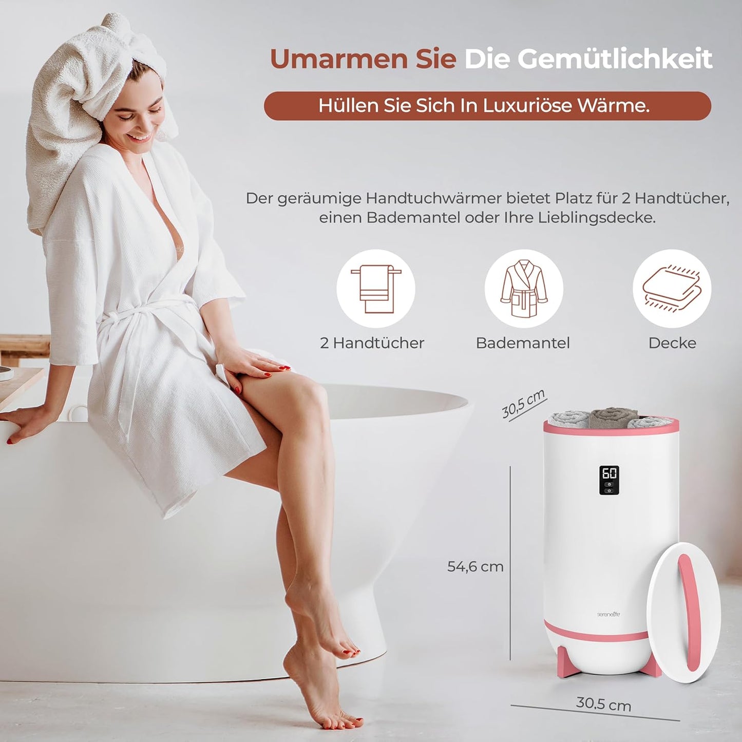 Elektrischer Handtuchwärmer mit Timer & Schutzfunktionen, Rosa
