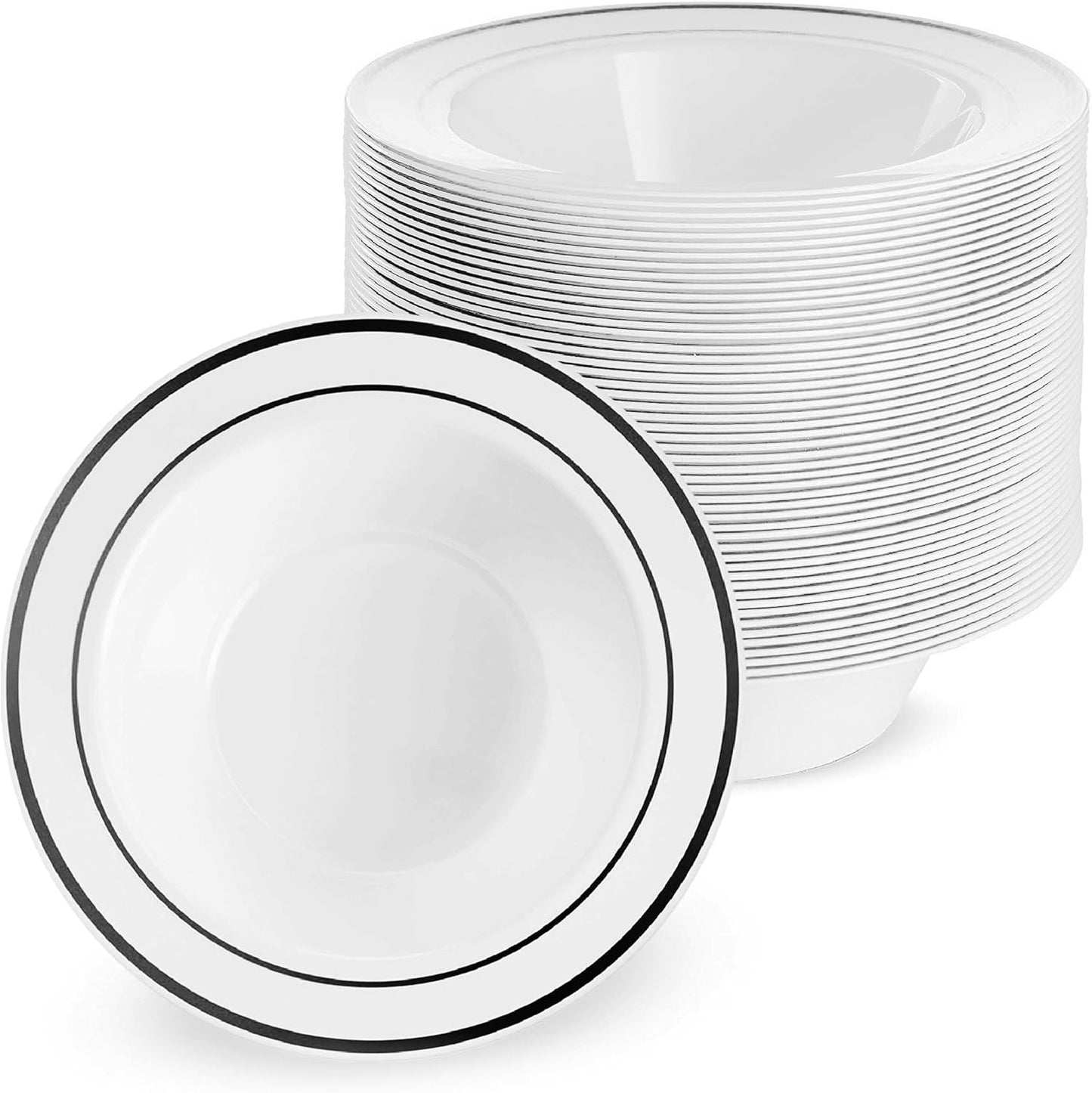 25er-Set Plastiksuppenteller, 360 Ml Schwarze Rand Schüssel 25 Stück