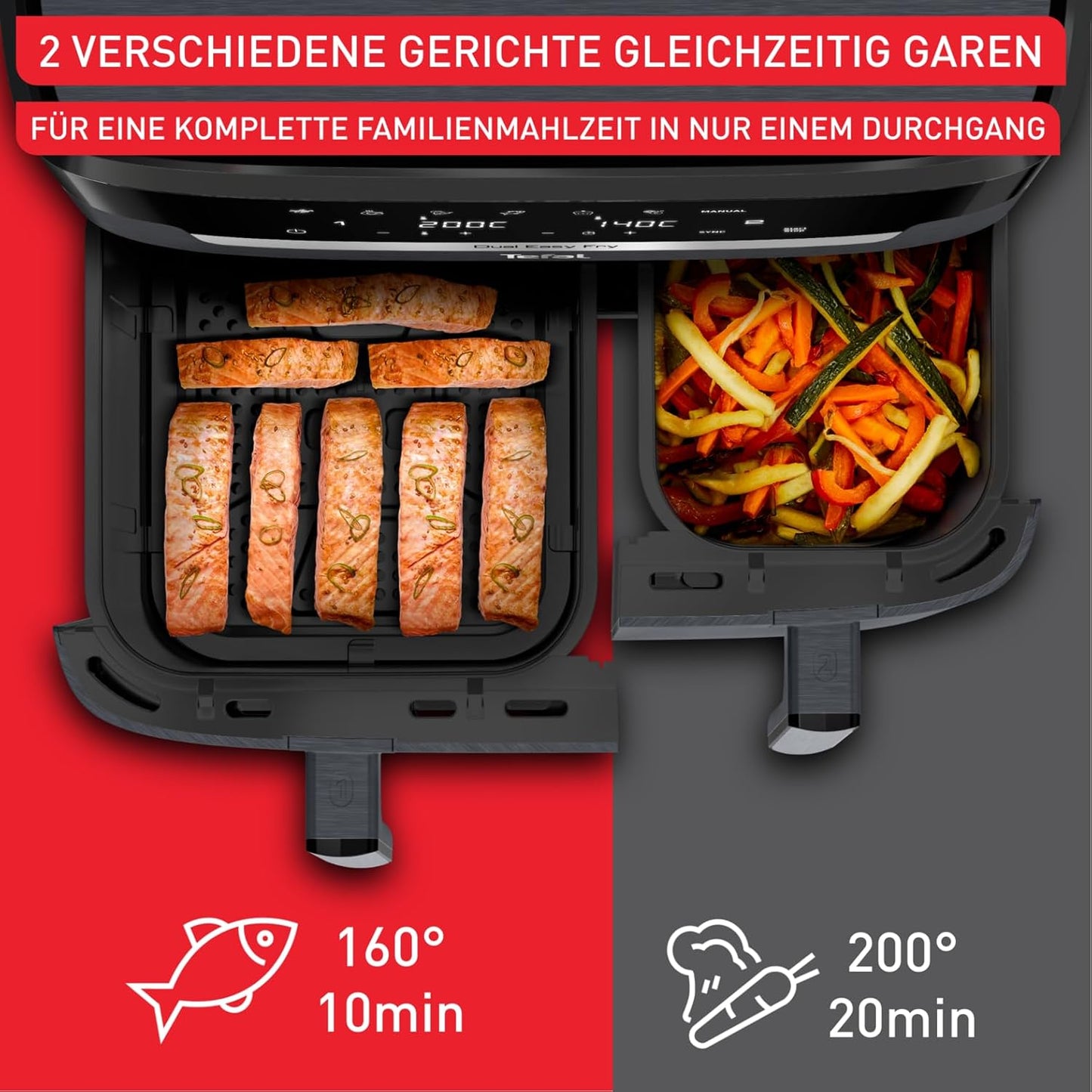 Dual Easy Fry Heissluftfritteuse, Dual Basket 11 L