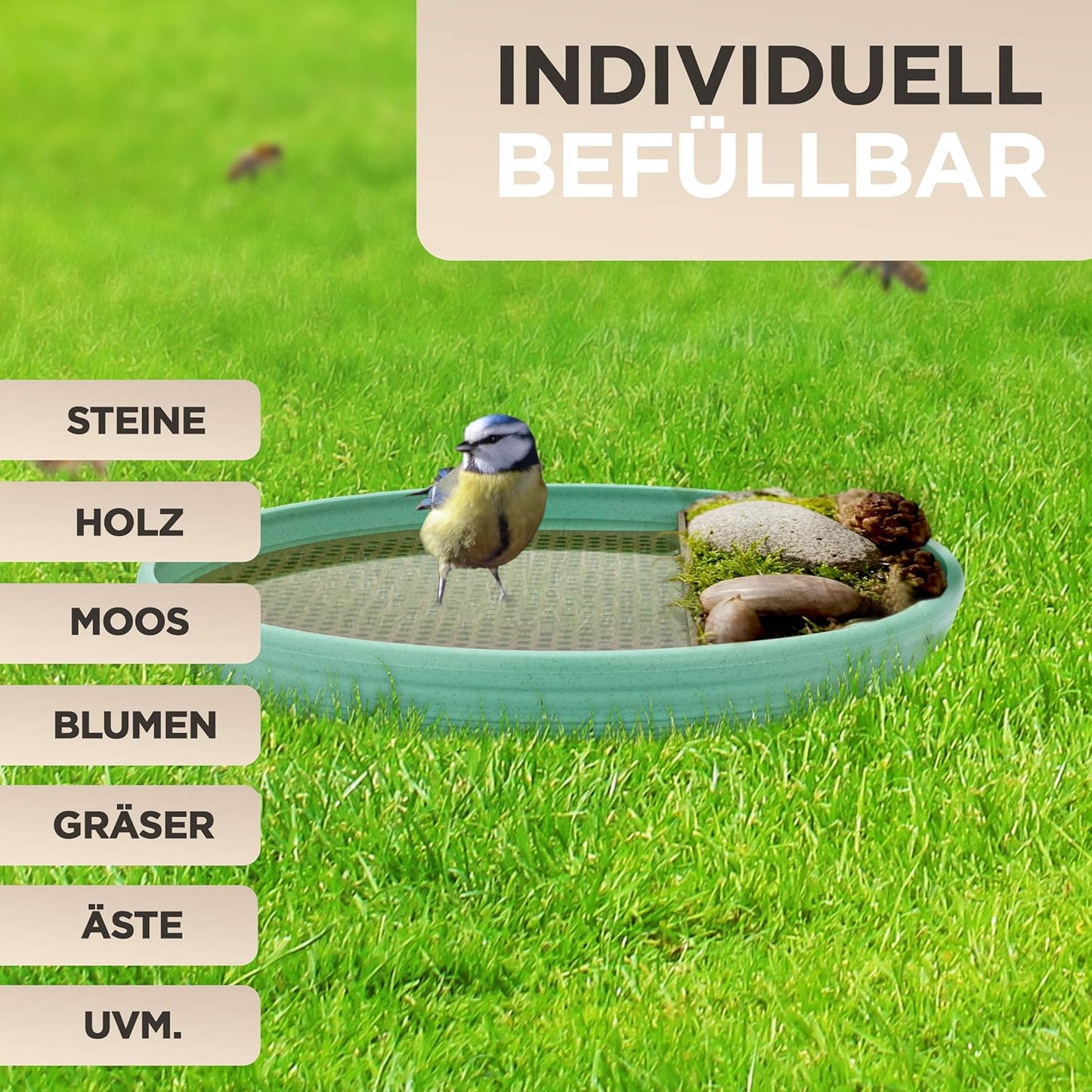 Vogeltränke und Insektentränke stehend, frostsicher, smaragdgrün