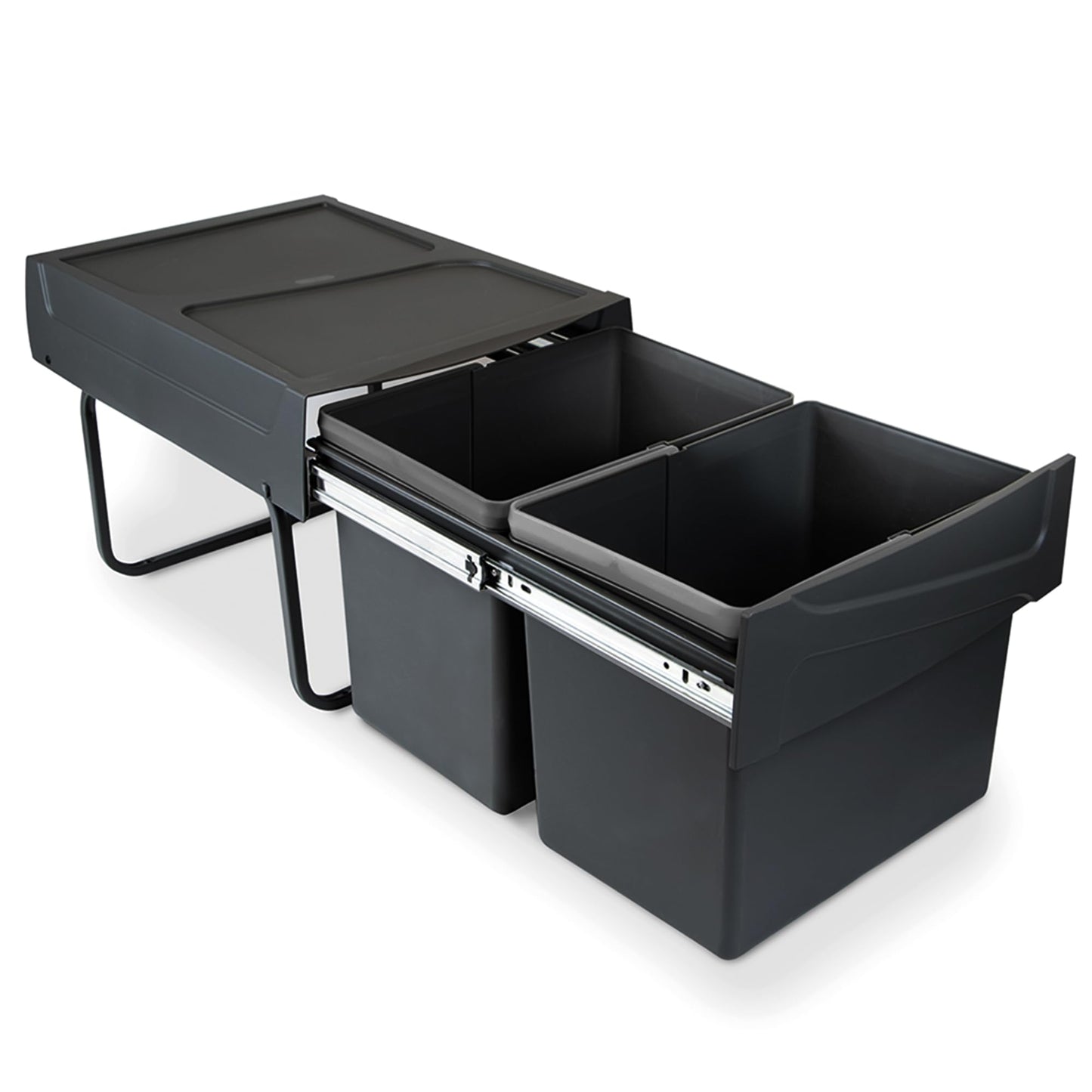 Recyclingbehälter mit Handauszug, Schwarz 2x15 L Küchenabfallbehälter (Bodenbefestigung)