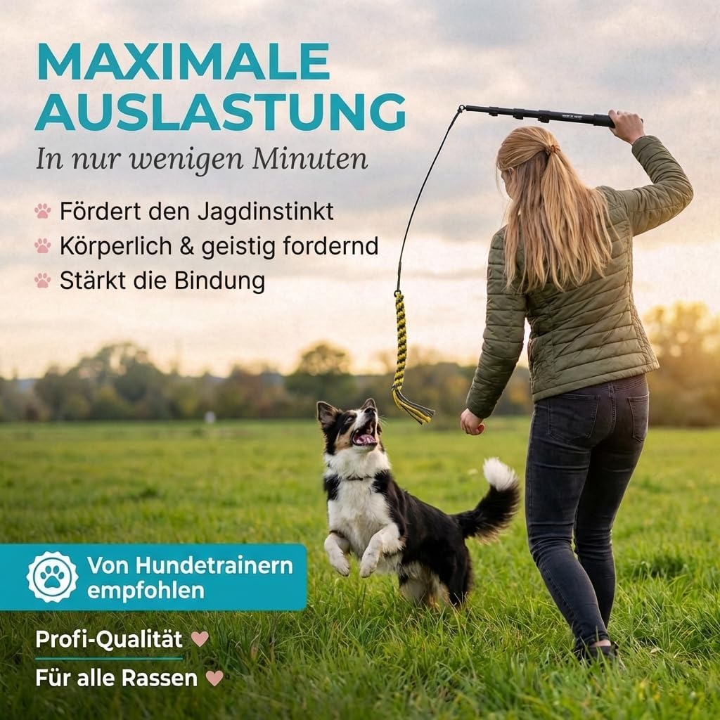 Reizangel für Hunde, Reizangel 102cm + Seile 110cm Schwarz