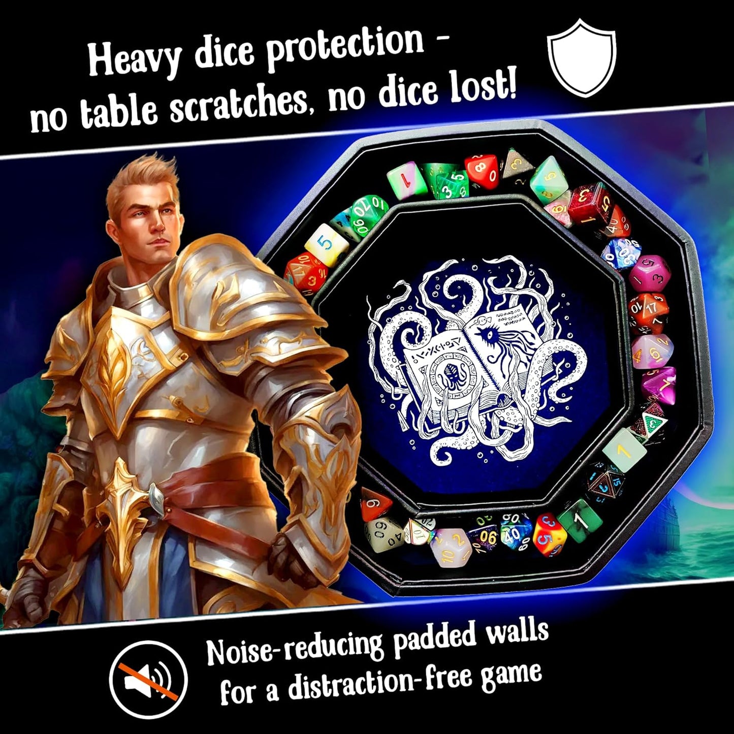 Achteckiges Thulhu Tome Würfeltablett mit Deckel für RPGs, Blue
