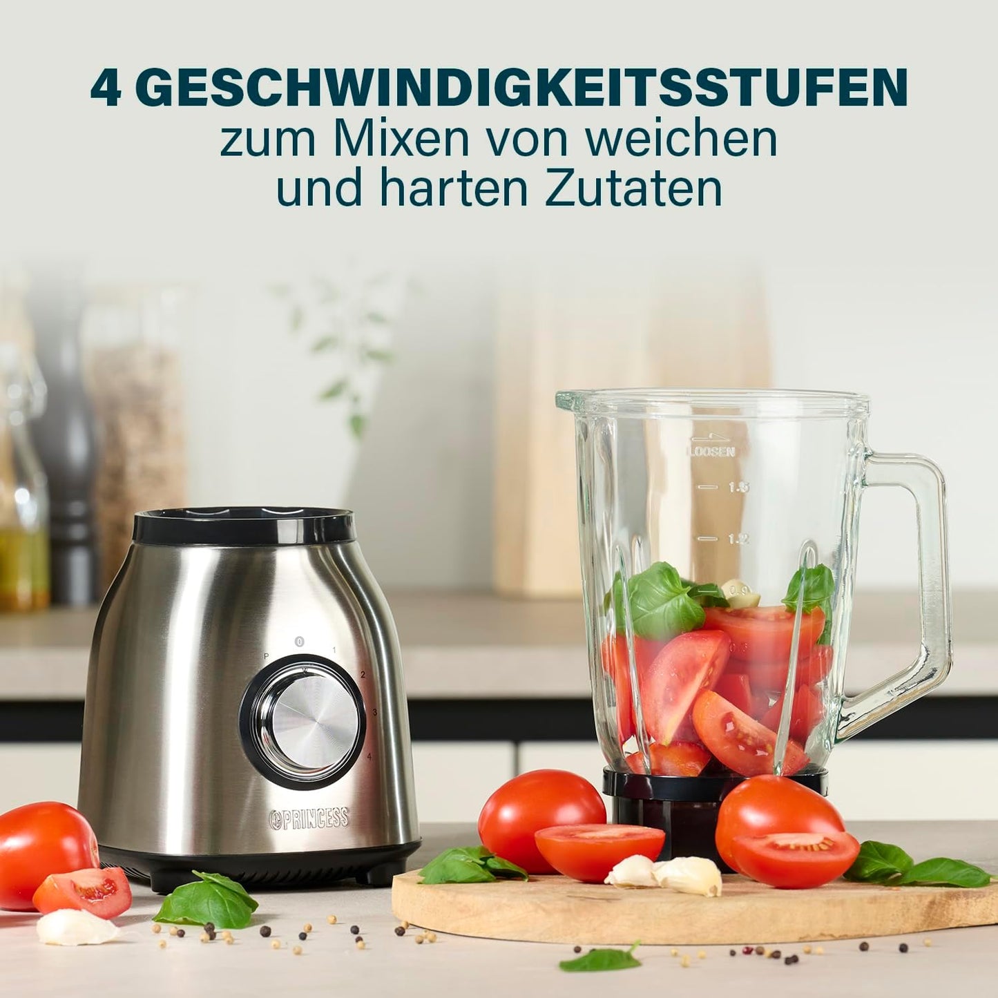 Standmixer mit Glasbehälter, Rostfreier Stahl, Gebürstet