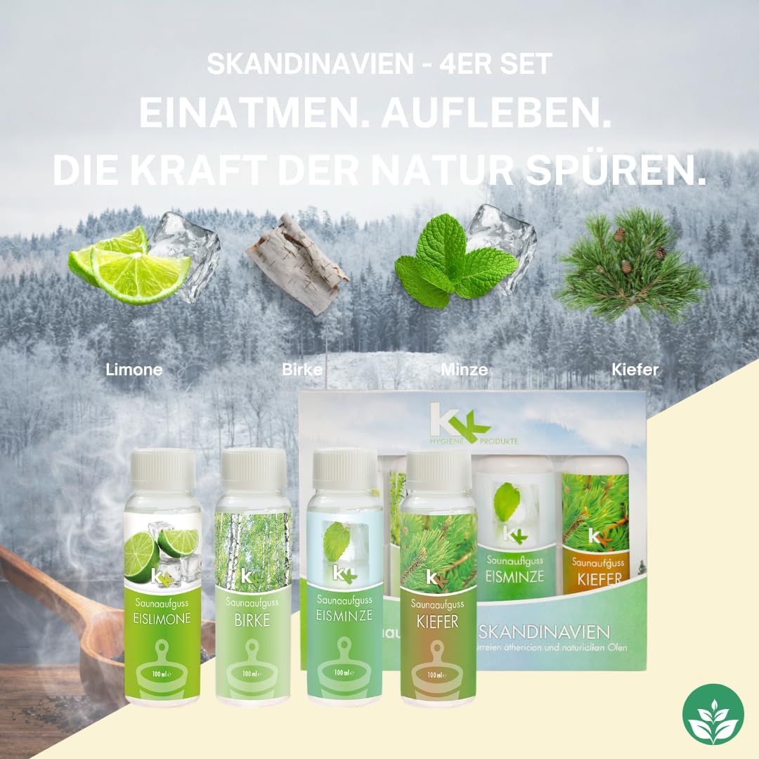 Saunaaufguss-Geschenkset Skandinavien + Honig Saunasalz Peeling, Skandinavien