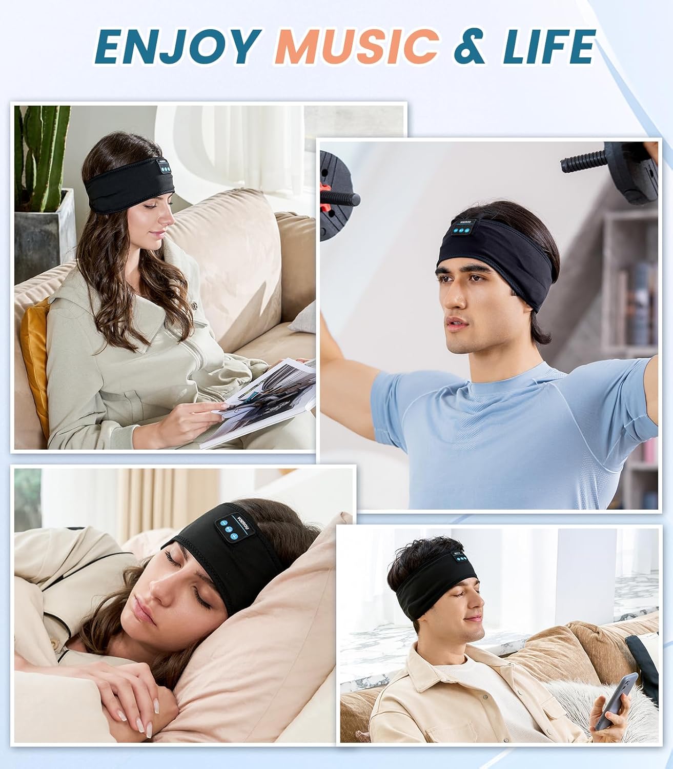 Sleep Headphones Sport-Stirnband mit HD-Stereolautsprechern, Black