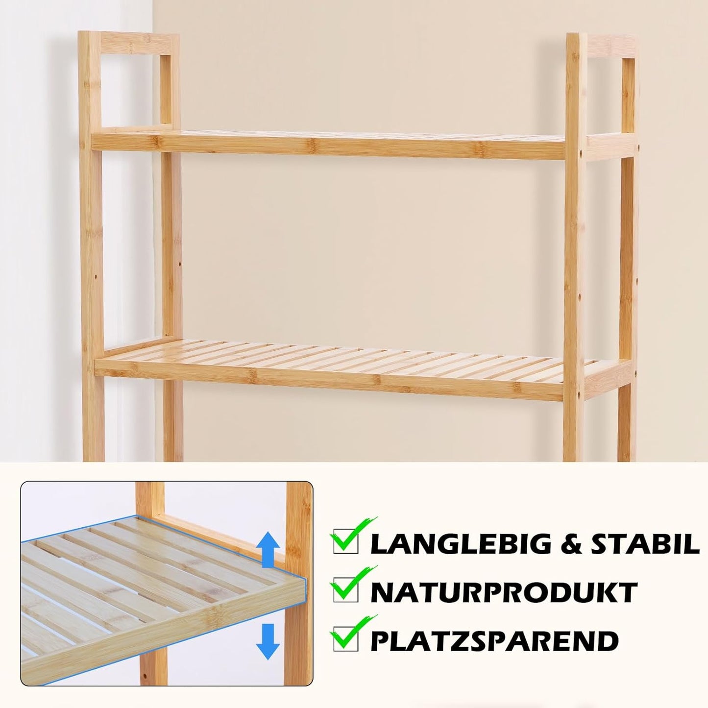 Waschmaschinenregal aus Bambus (66 x 26 x 170 cm)