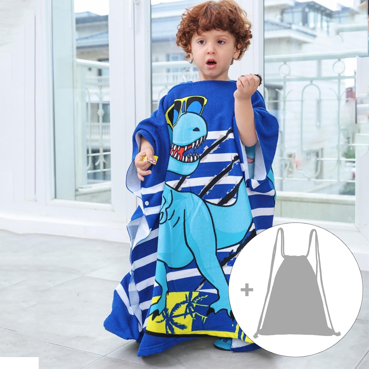 Badetuch-Poncho für Kinder mit Dinosaurier-Motiv, 1-dinosaurier Einheitsgröße