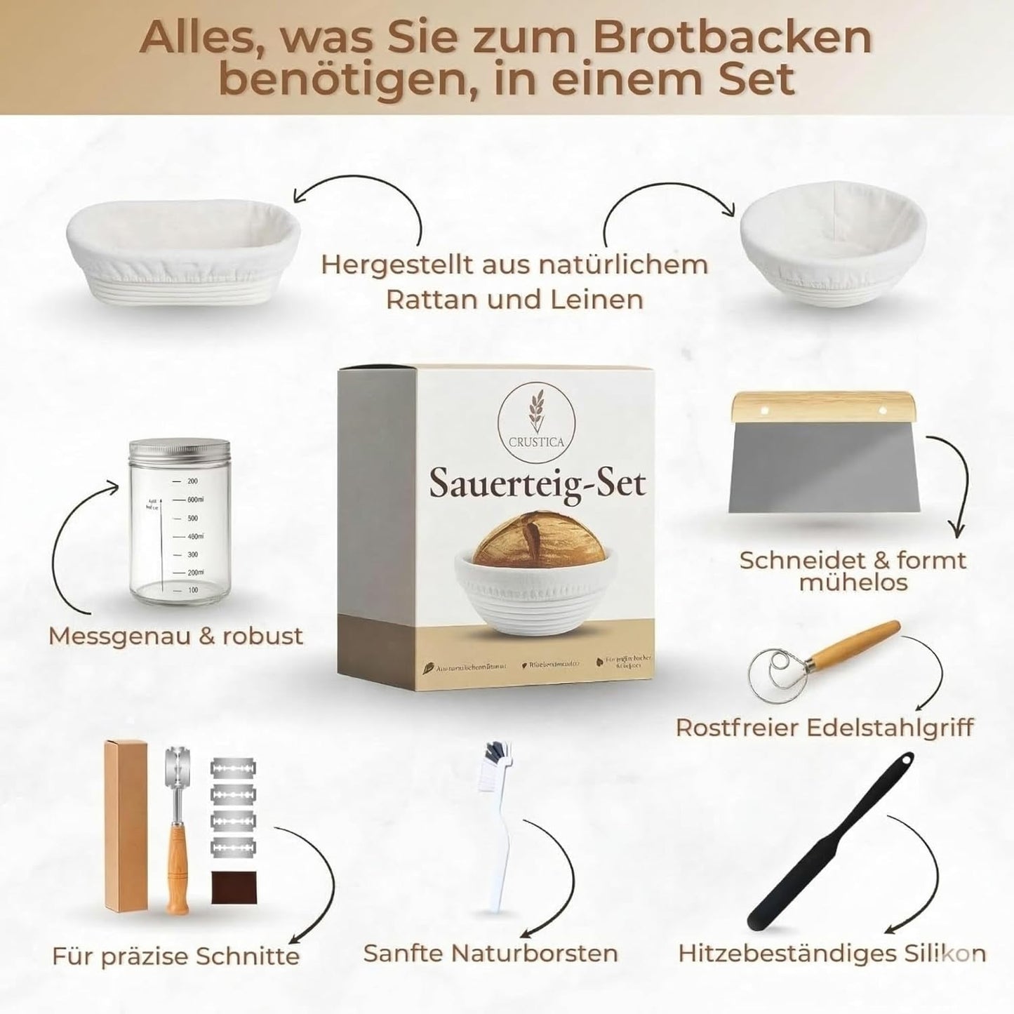 Sauerteig-Starter-Set mit Gärkörbchen