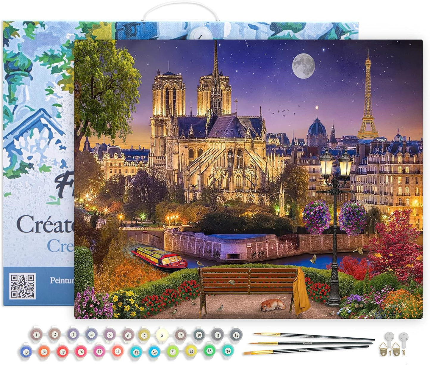 Malen nach Zahlen Set Notre Dame, Notre Dame unter den Sternen 40x50cm Mit Rahmen (bereits gespannt)