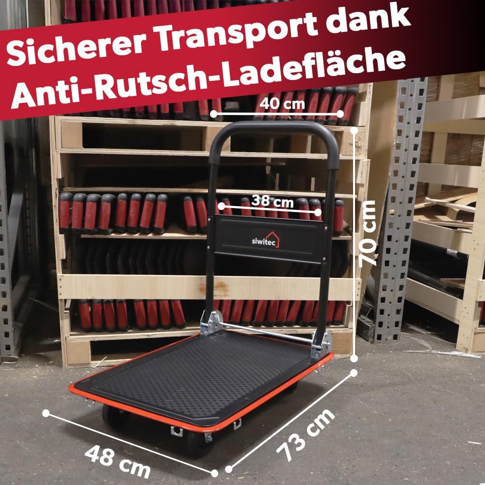 Klappbarer Plattform-Transportwagen mit Spanngurten, 150 kg