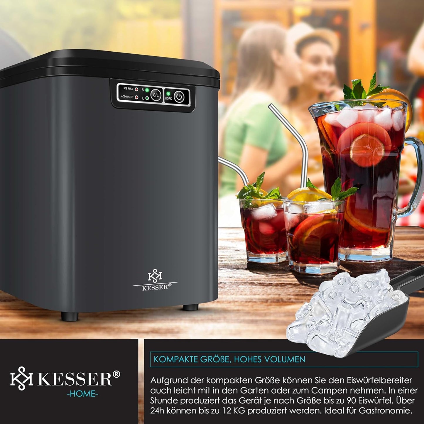 Eiswürfelmaschine mit LED-Display, Anthrazit