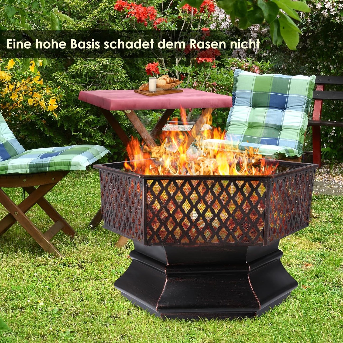 Feuerschale mit Grillrost, 26 Zoll - 66 * 66 * 63 cm