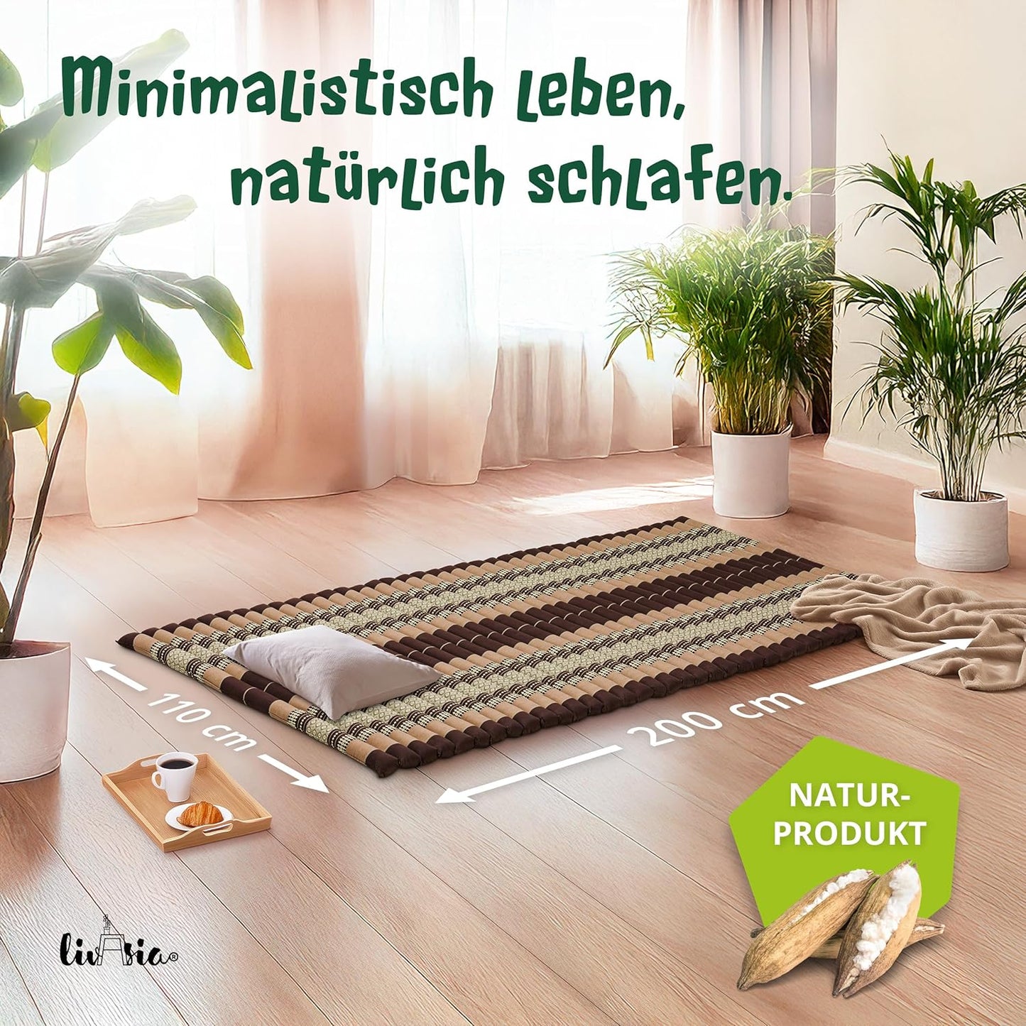 Rollmatte Rollmatratze für Gäste und Reisen (200x110cm), L (200 x 110 cm) Braun