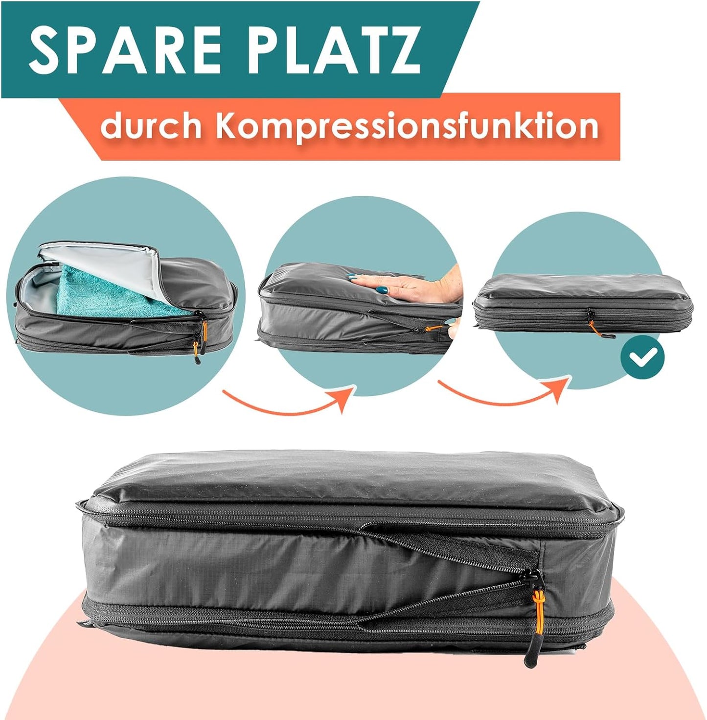 8-teiliges Kompressions-Packwürfel-Set, Grau 8-teiliges Set