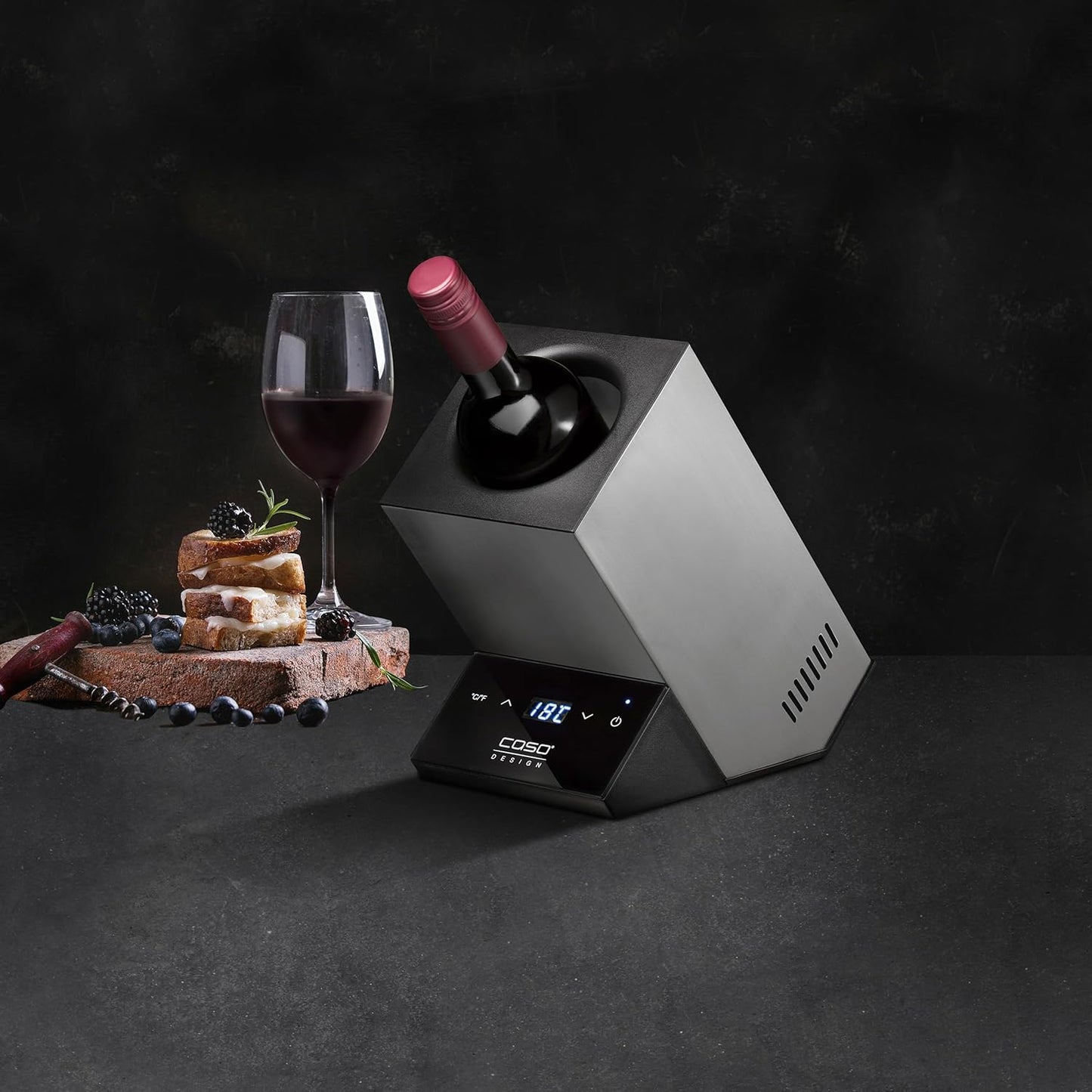 Weinkühler WineCase One für eine Flasche mit Sensor-Touch, Edelstahl