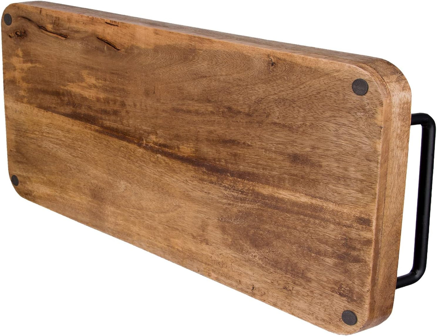 Serviertablett aus Mangoholz mit Metallgriffen, 60 x 30 x 3 cm