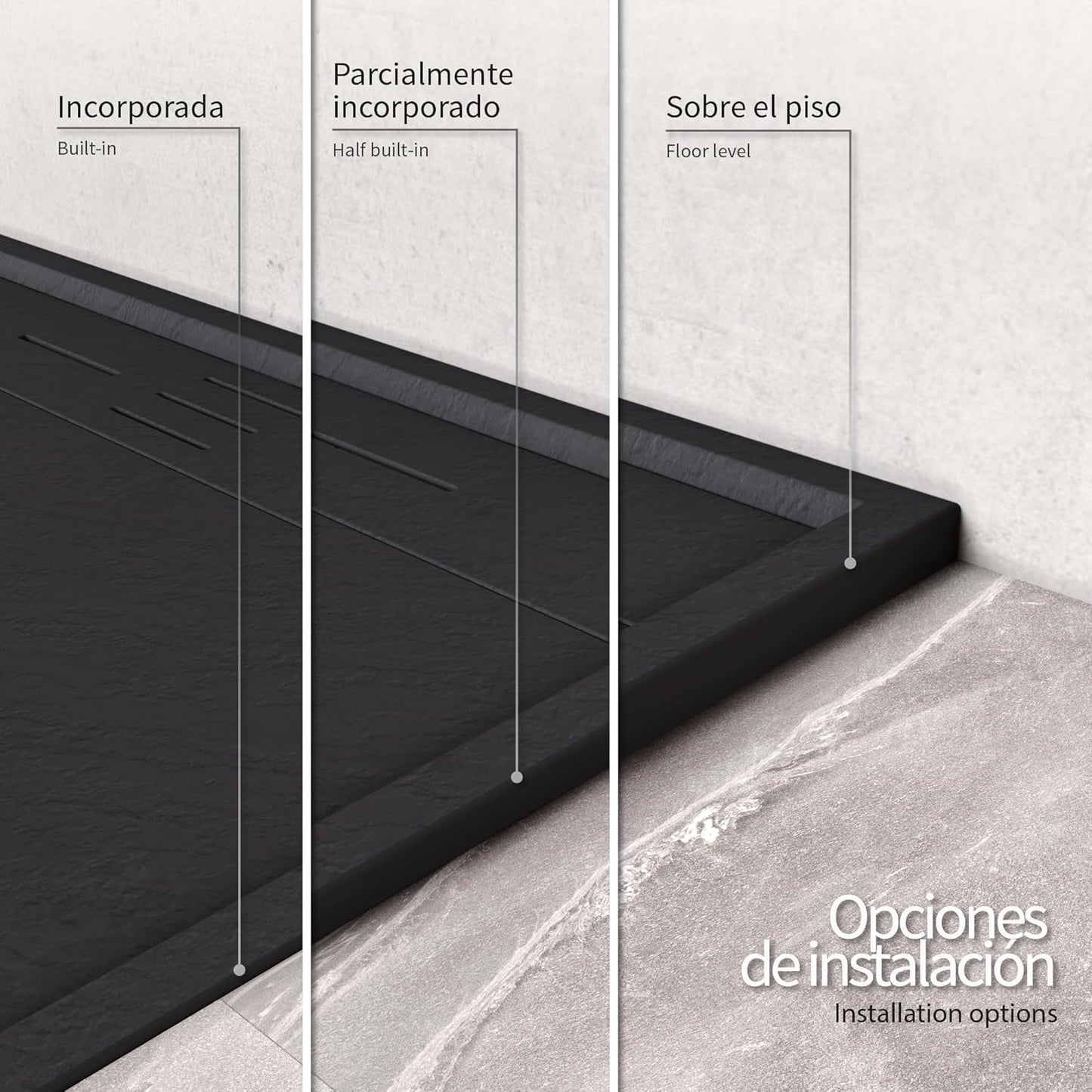 Extra flache Duschwanne Hiemal inkl. Ablaufgarnitur, 140x70 cm Schwarz - Ral7021