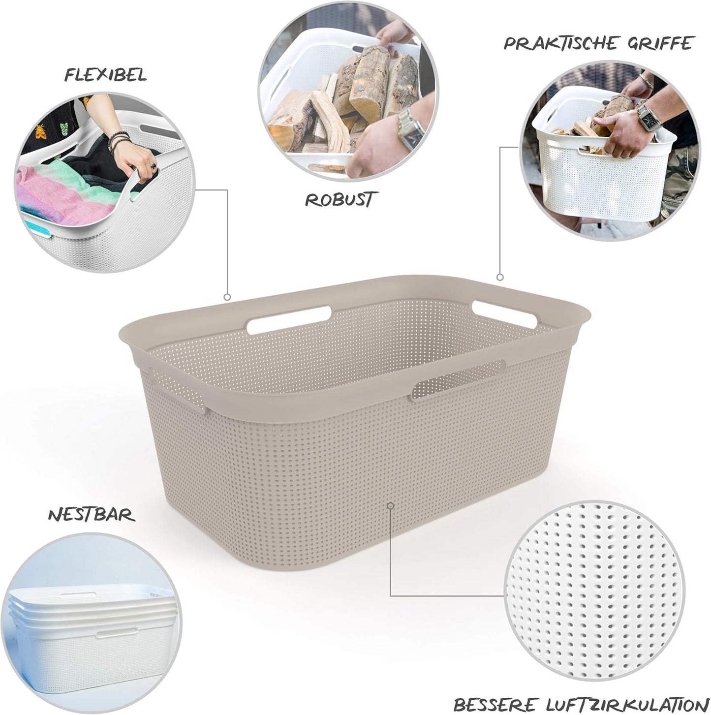 Brisen Wäschekörbe, 4 Stück, Beige