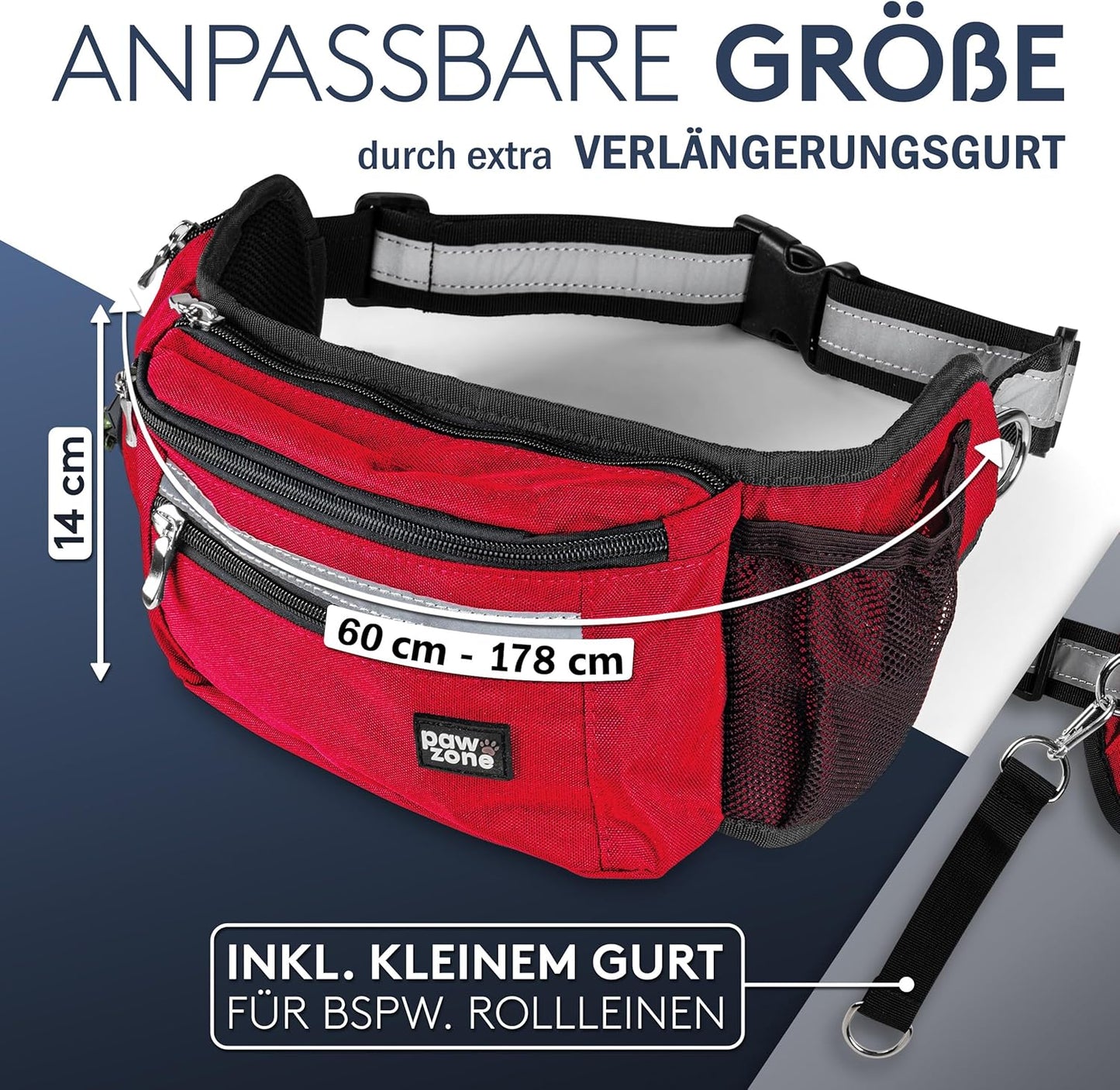 Leckerlibeutel mit Reflektorband & Zusatzgurt, Feuerrot