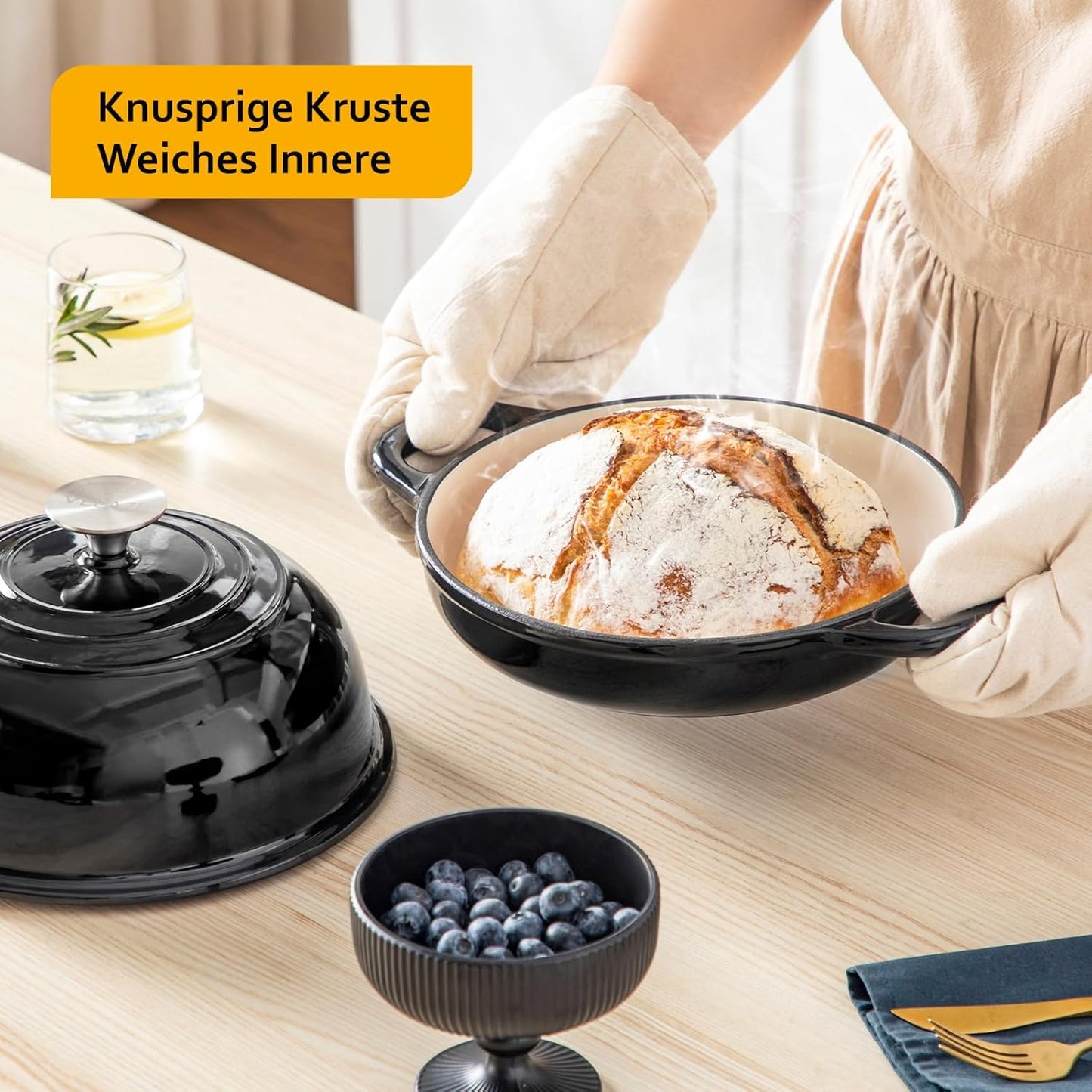 Brotbacktopf mit Deckel, Schwarz