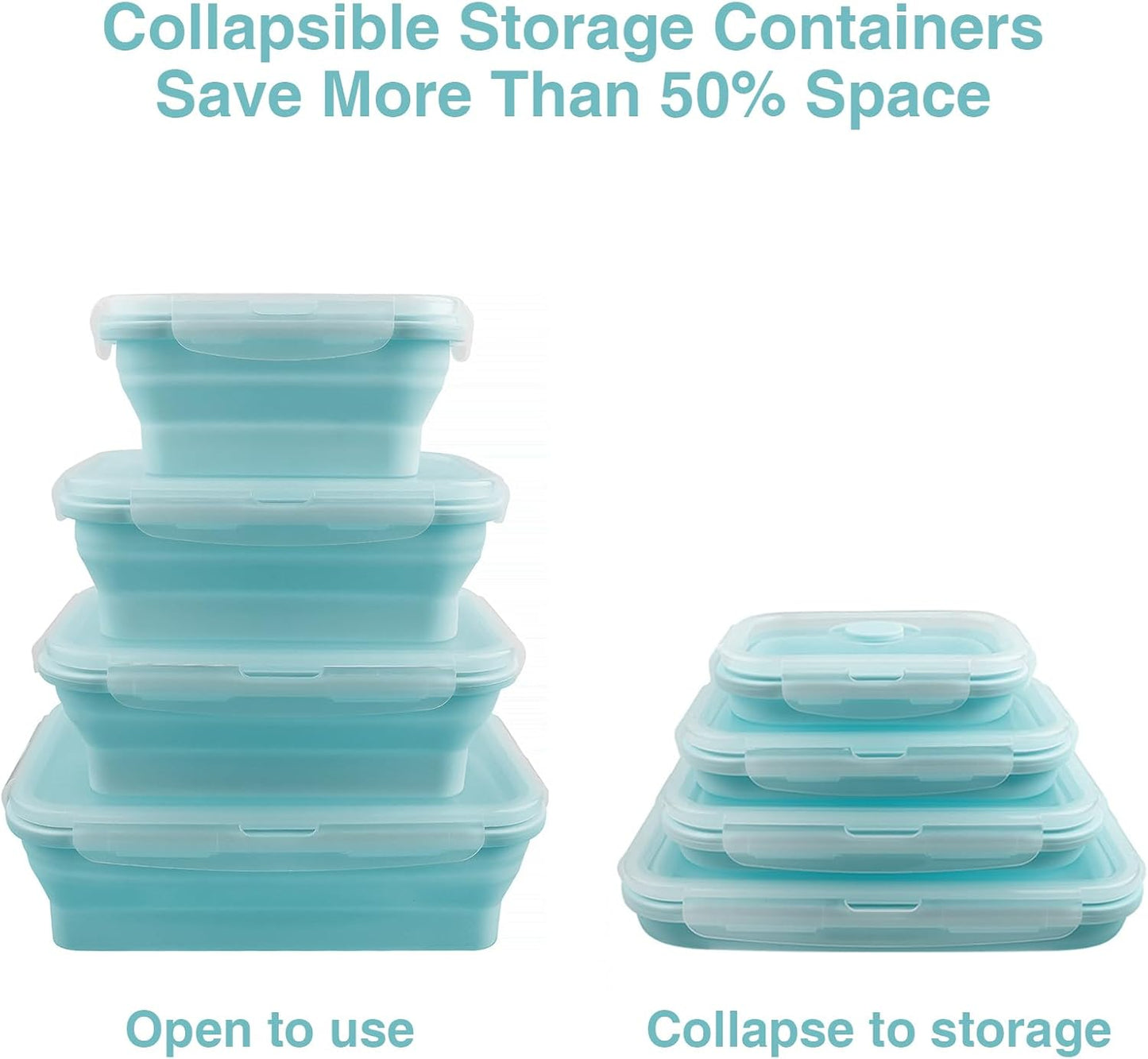 Faltbares Food Container-Set, 4-teilig mit Deckel, Hellblau