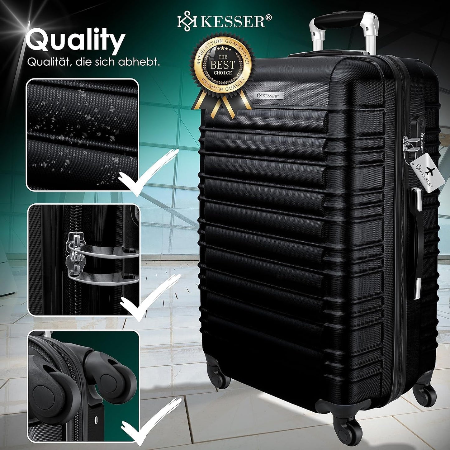 Reisekoffer mit Zahlenschloss und Kofferwaage, Schwarz / 75cm – 120L