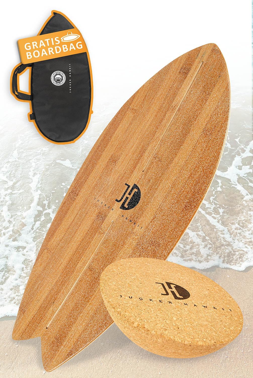 Balance Board mit rutschfester Oberfläche, Bambus + Korkhalbkugel