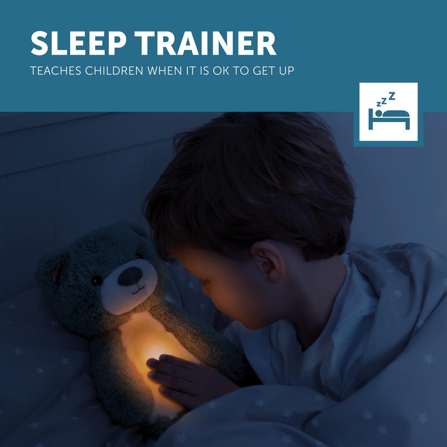 Schlaftrainer Kuscheltier mit Nachtlicht & Geräuschsensor, Blau