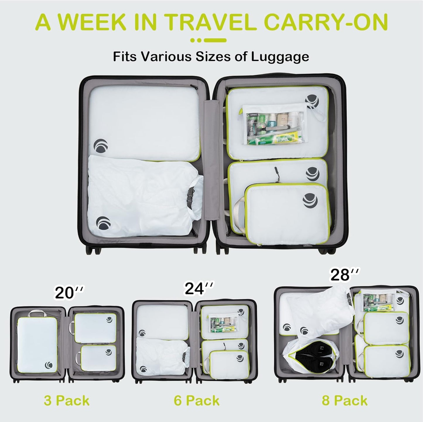 Kompression Koffer-Organizer-Set, 6PCS Weiss