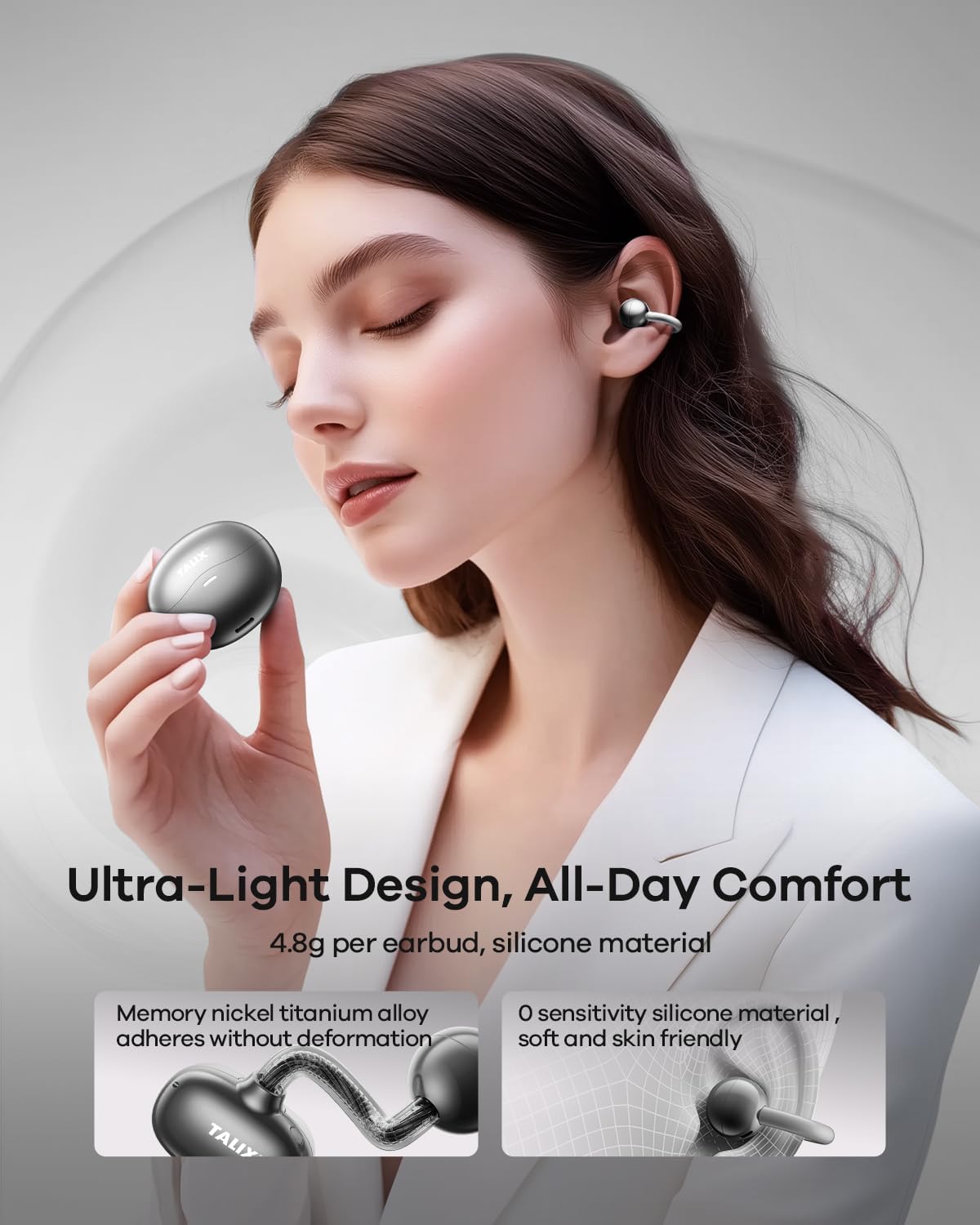 Open Ear Kopfhörer mit Clip-Design, Schwarz