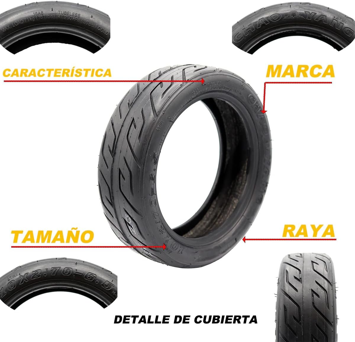 Tubeless Reifen 10 Zoll für Elektroroller, 1 Rad
