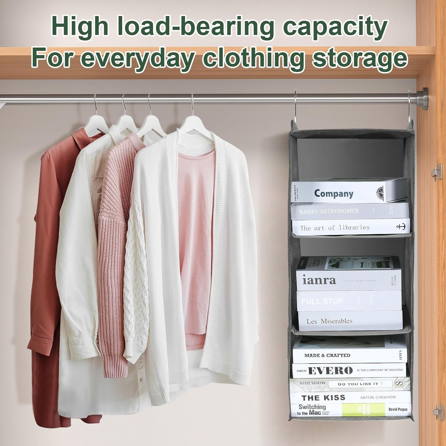 Hängeregal Kleiderschrank-Organizer (5 Fächer), Gray-häkchen-5 Large