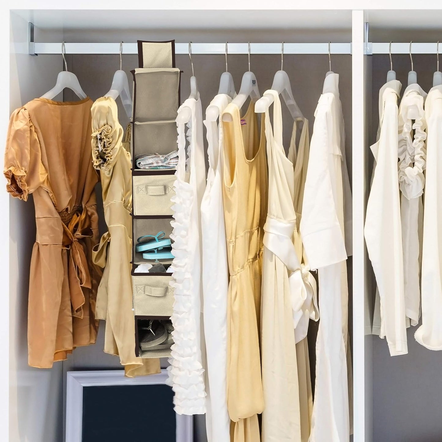 3er-Pack Hängeregal mit 6 Fächern und 2 Schüben, Beige, Dunkelbraun