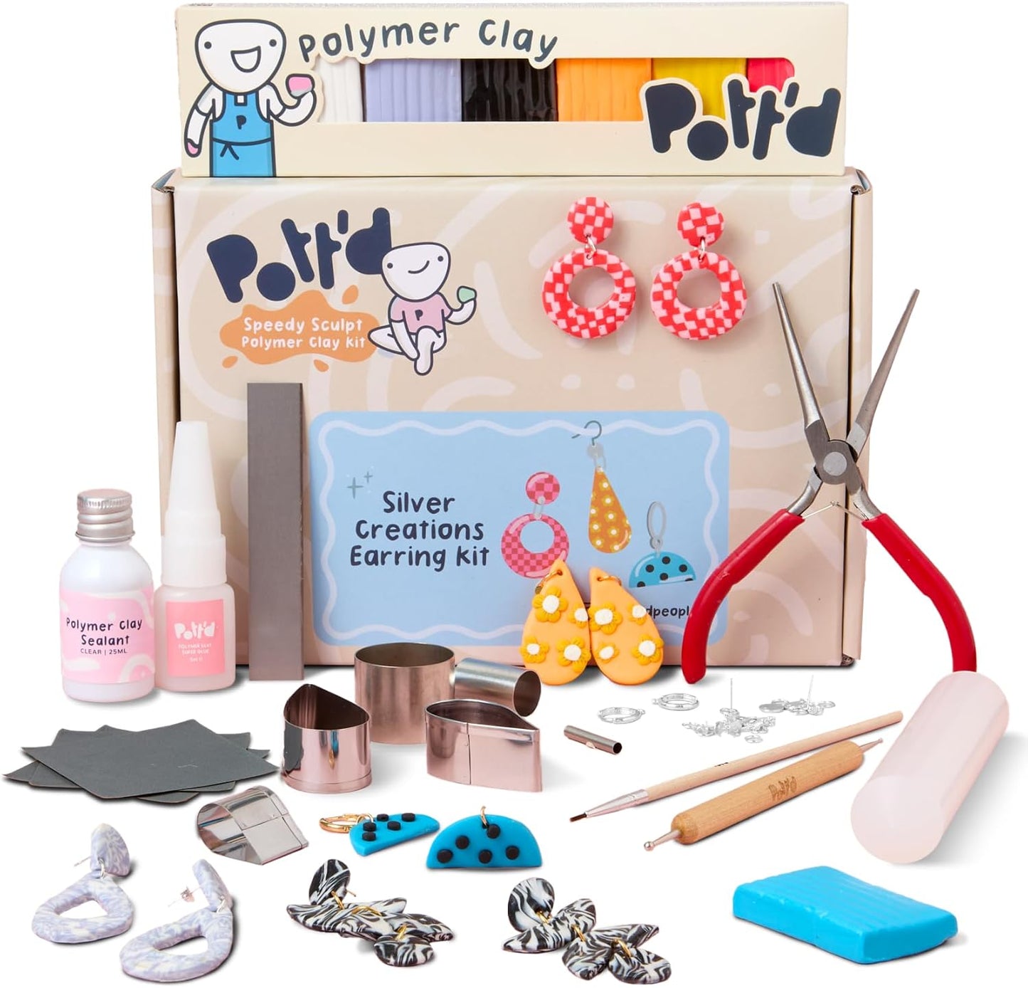 Polymer Clay Ohrring-Bastelset, Ohrring Kreation Kit – Silberfarben