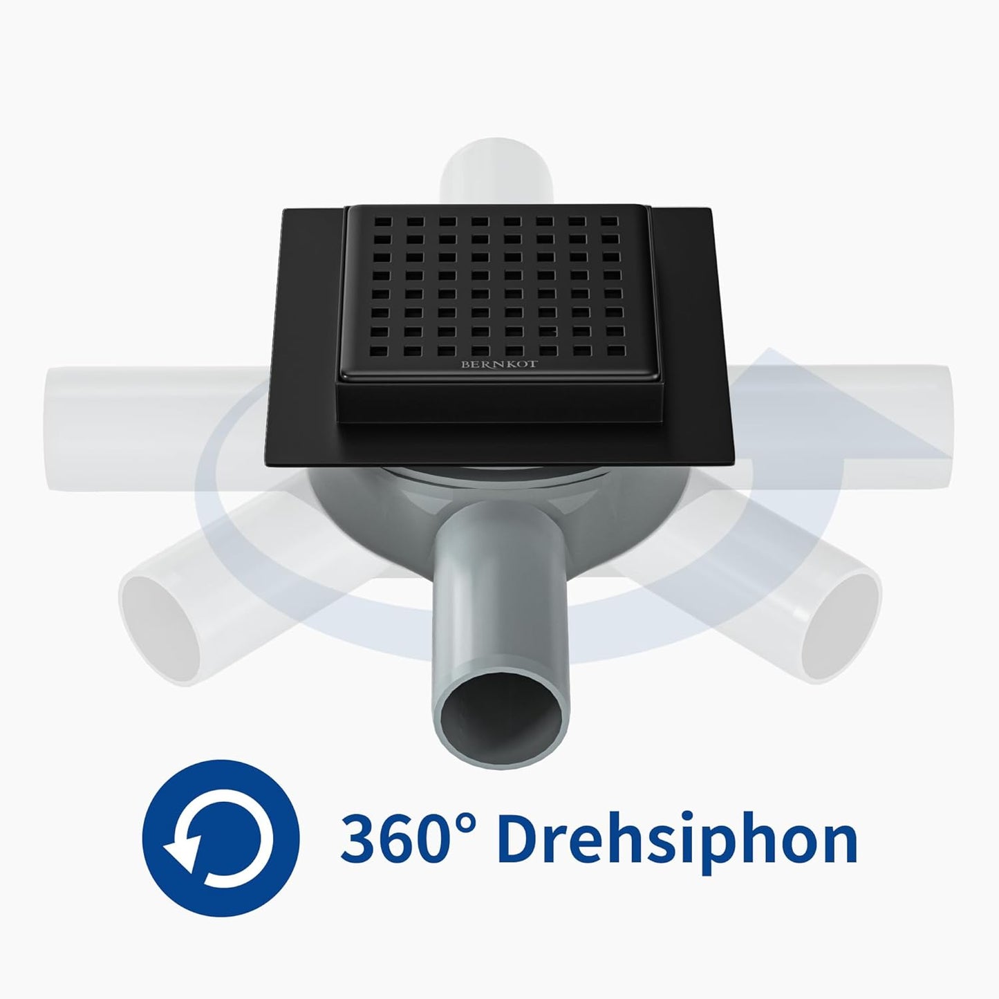 Quadratische Duschrinne mit Siphon und Geruchsstop, Schwarz 10cm
