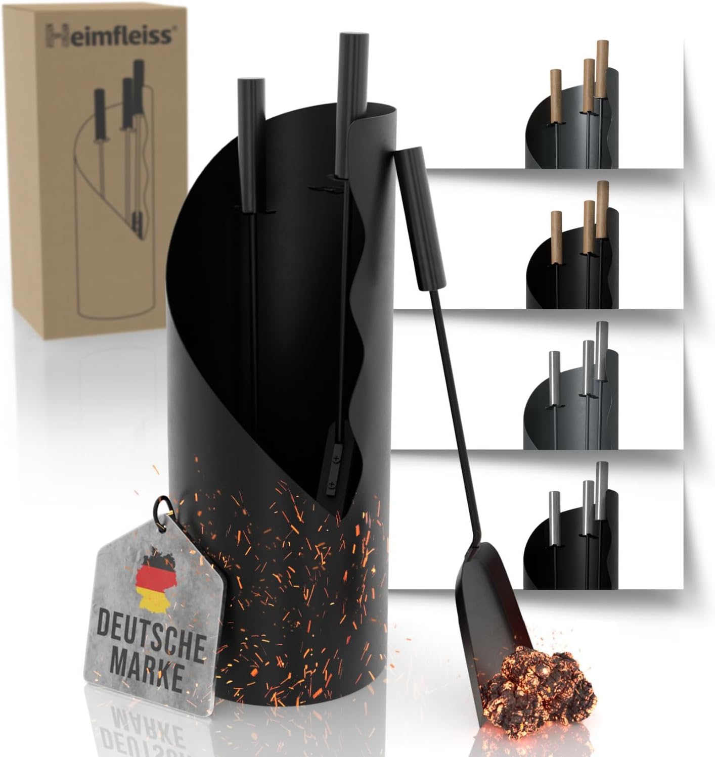 Modernes Kaminbesteck-Set, Schwarz mit Schwarzen Griffen