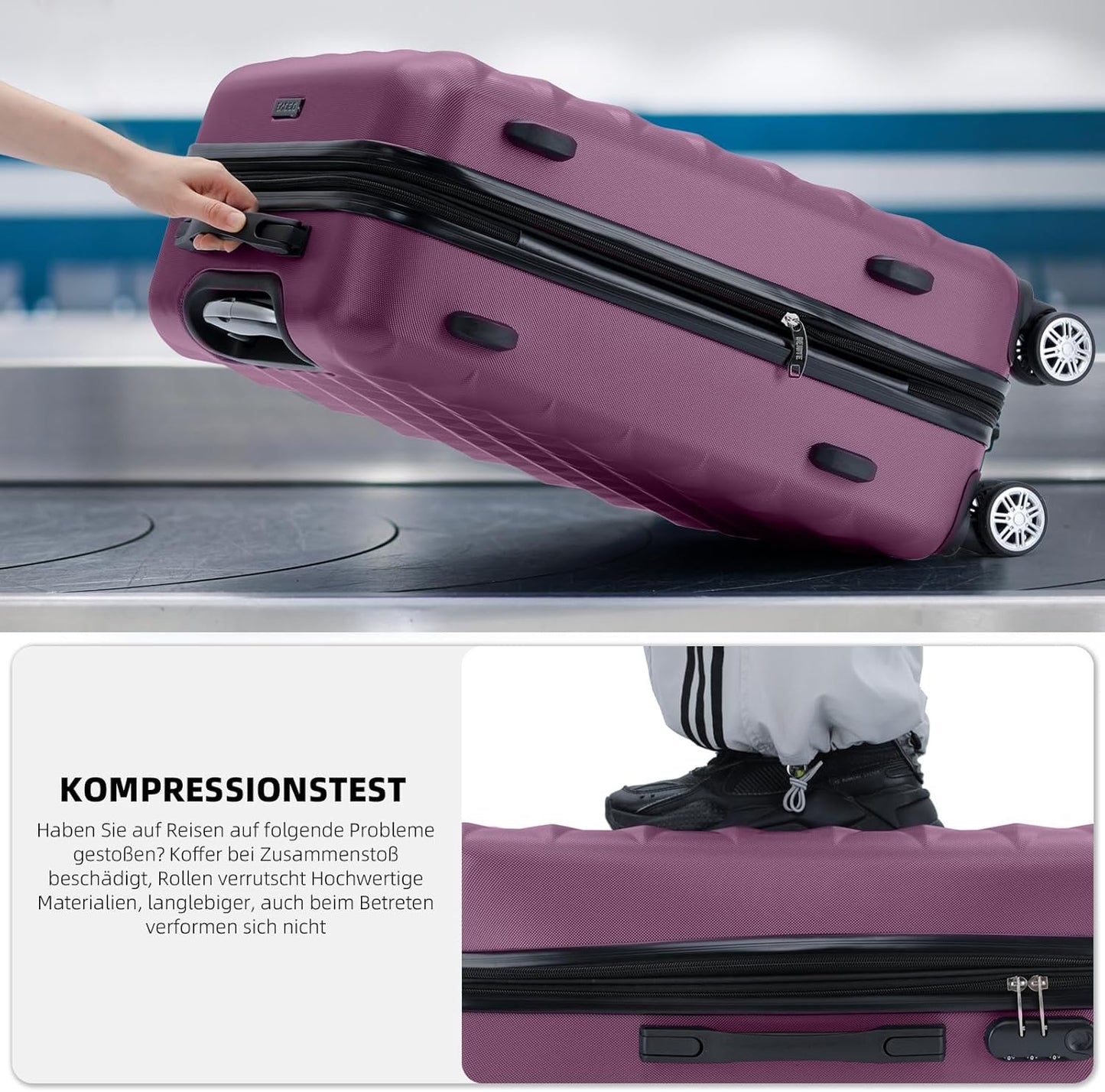 Hartschalen-Koffer-Set mit Zwillingsrollen (3-teilig), Violett M+L+XL (Set)