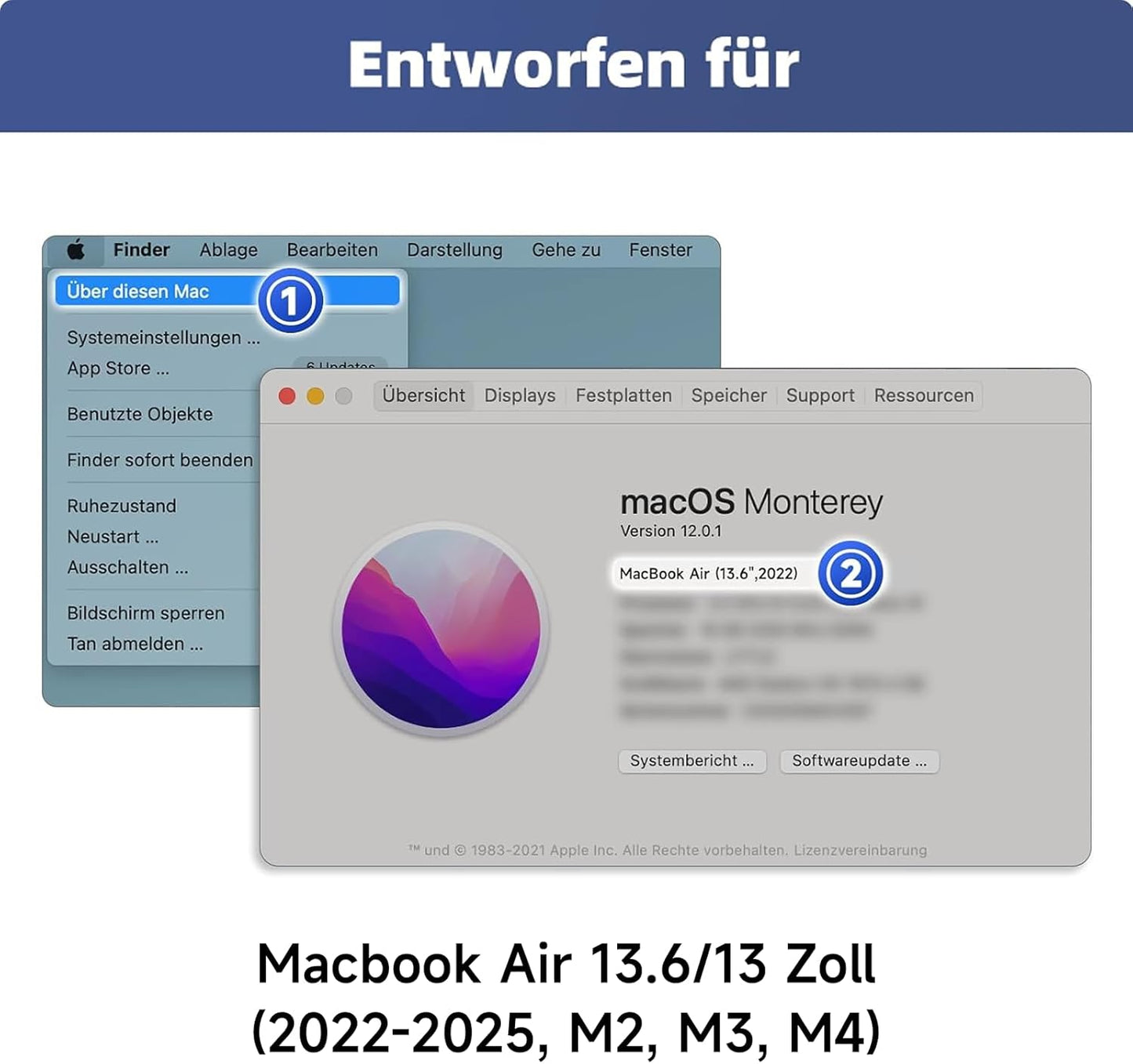 Displayschutzfolie für MacBook Air, Mac Air 13.6/13 Zoll(2022-2025)