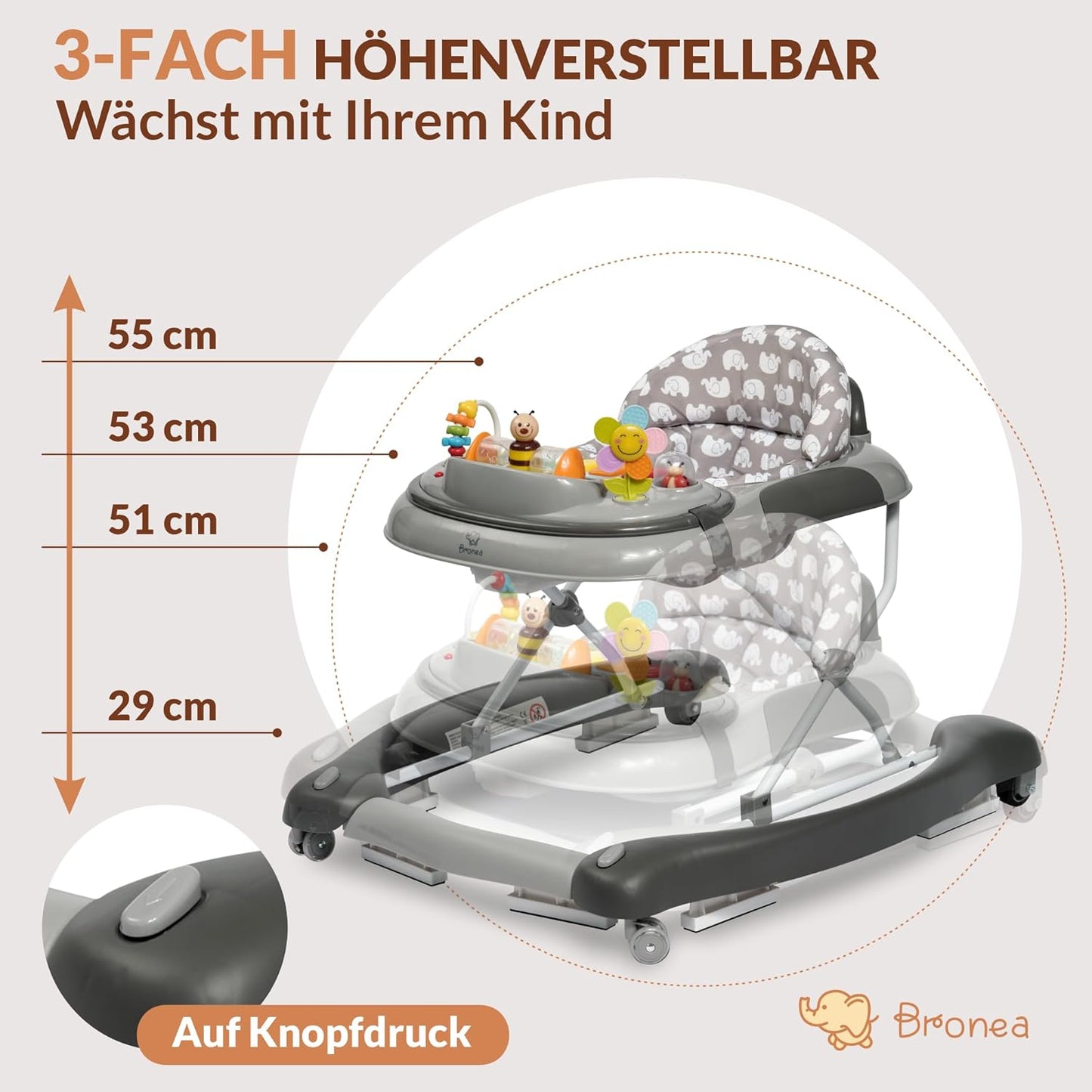 4-in-1 Babywalker mit Schaukelfunktion, Grau