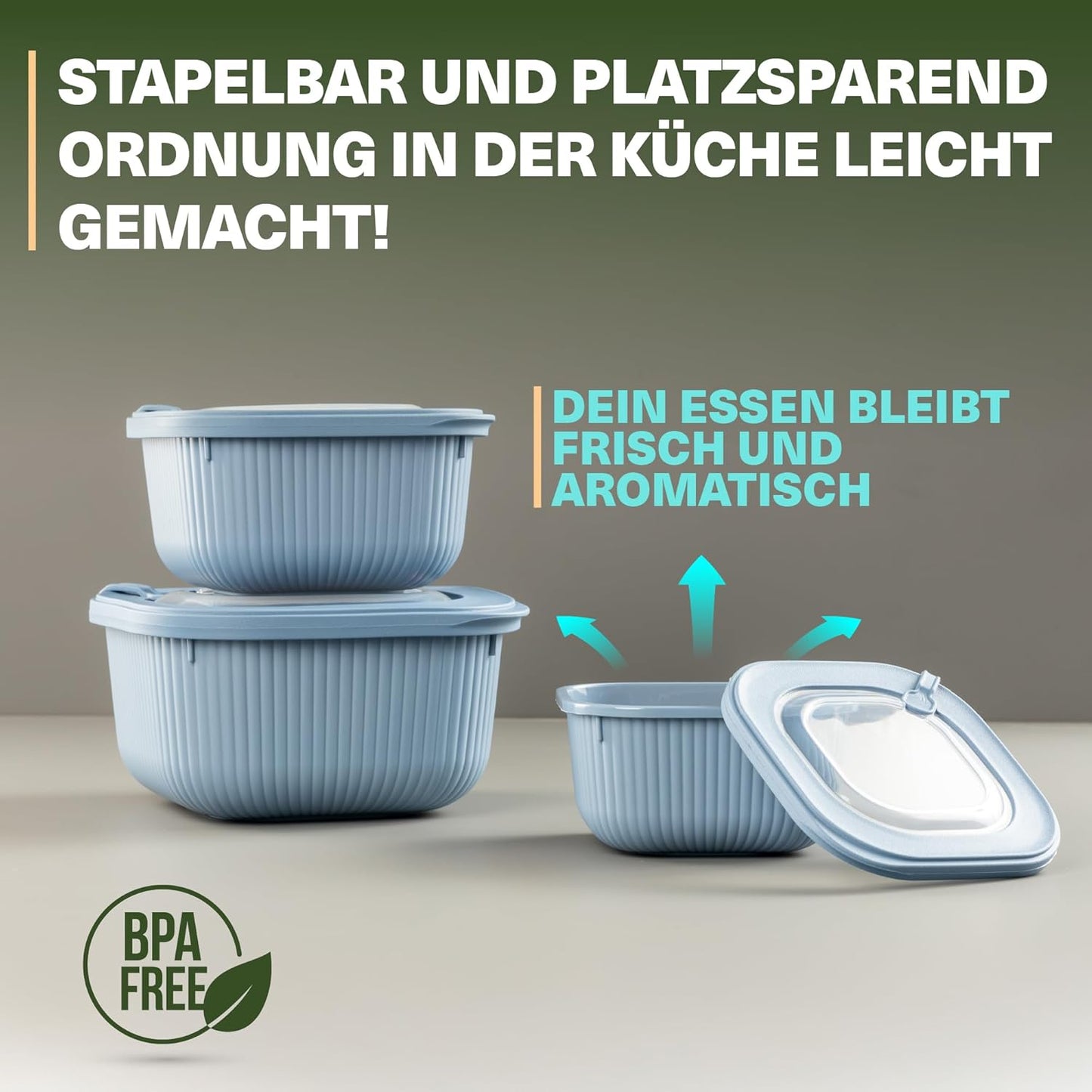 6-teiliges Frischhaltedosen-Set mit Ventildeckel, Blau 6er Set Quadratisch