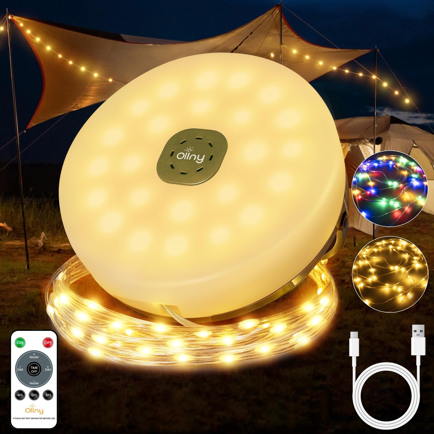 Camping Lichterkette 10M mit 9 Modi und Timer, 10M Warmweiss+bunt