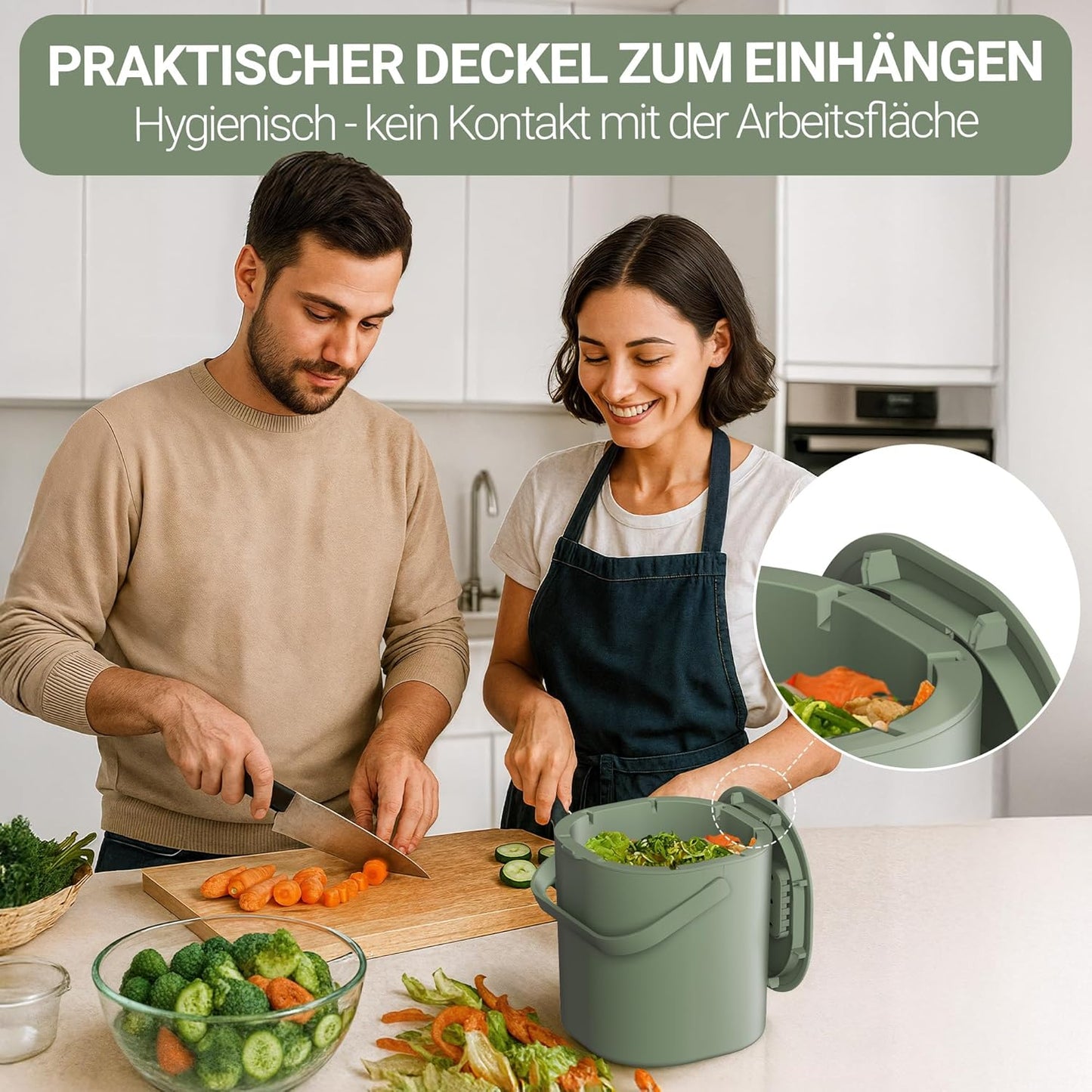 Biomülleimer mit Aktivkohlefilter 6L, geruchsdicht, Grün mit Aktivkohlefilter