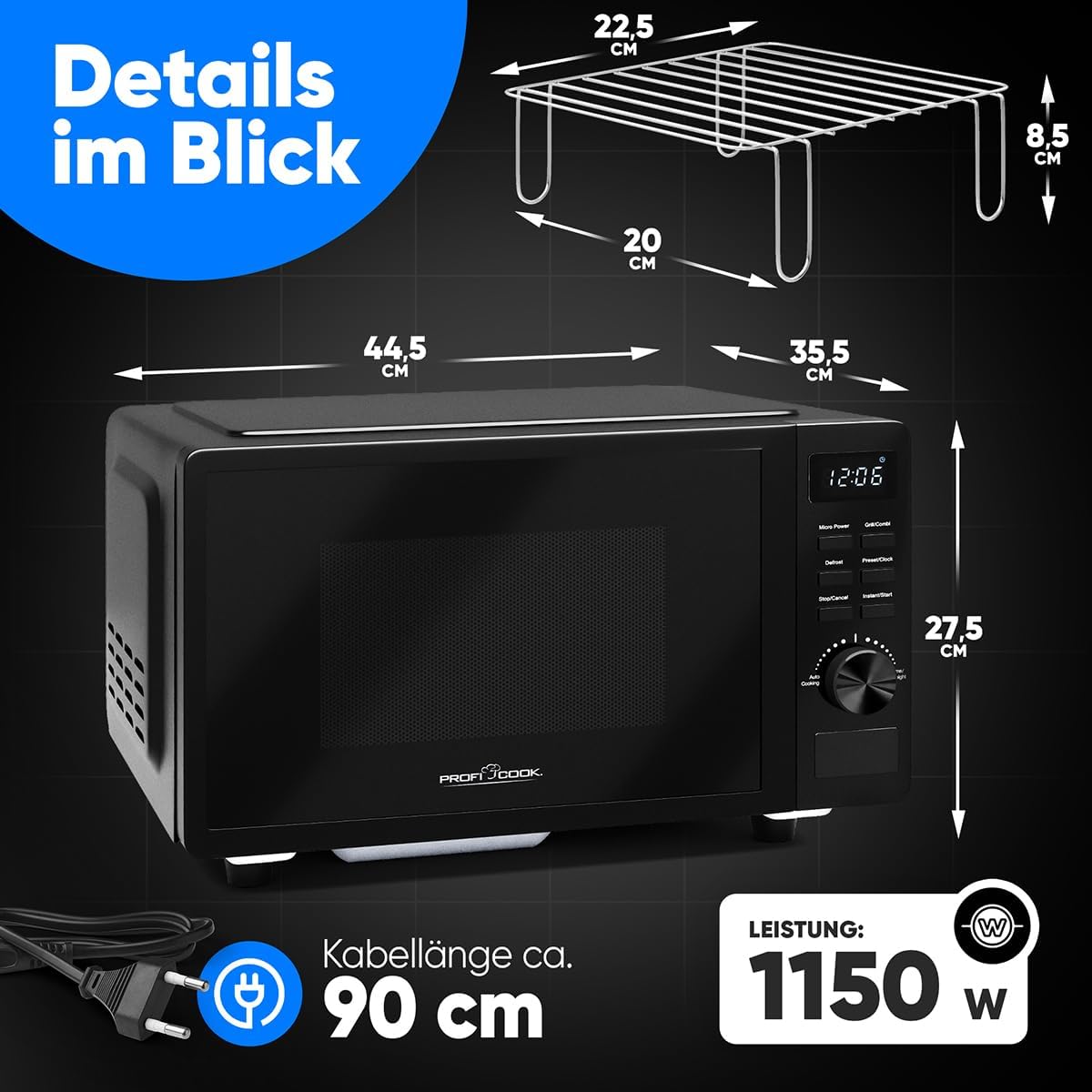 PC-MWG 1278 Mikrowelle mit Grill und Timer