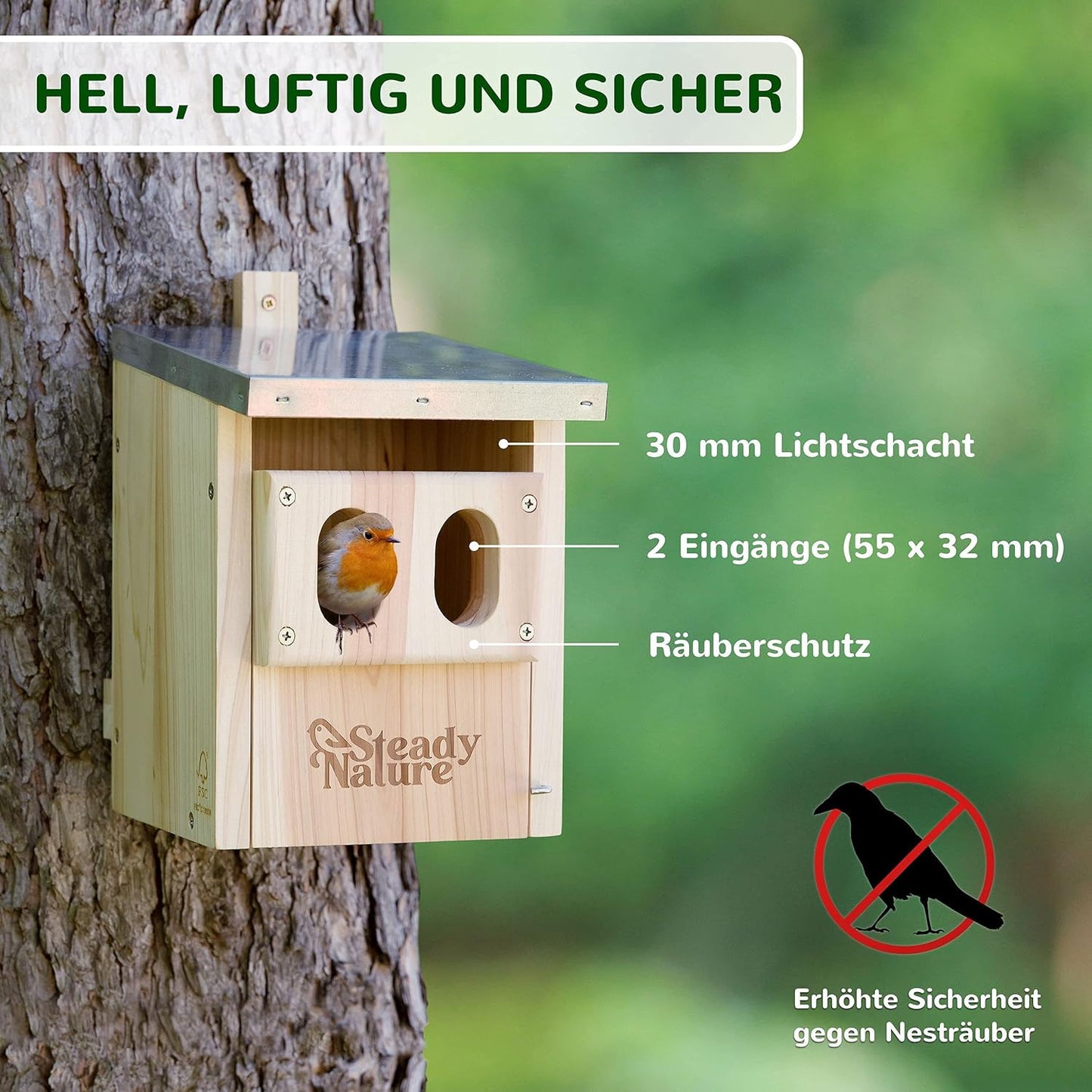 Nistkasten für Vögel, Halbhöhle für Rotkehlchen und Rotschwänzchen