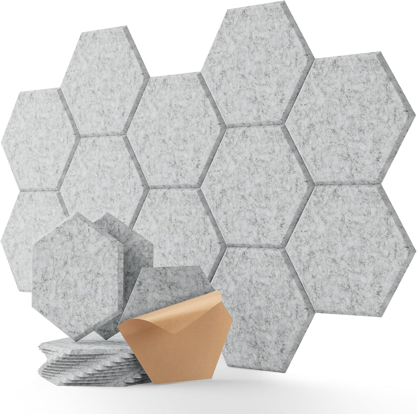 Selbstklebende Hexagon Akustikpaneele, 30×26×0,9 cm, Selbstklebend Grau