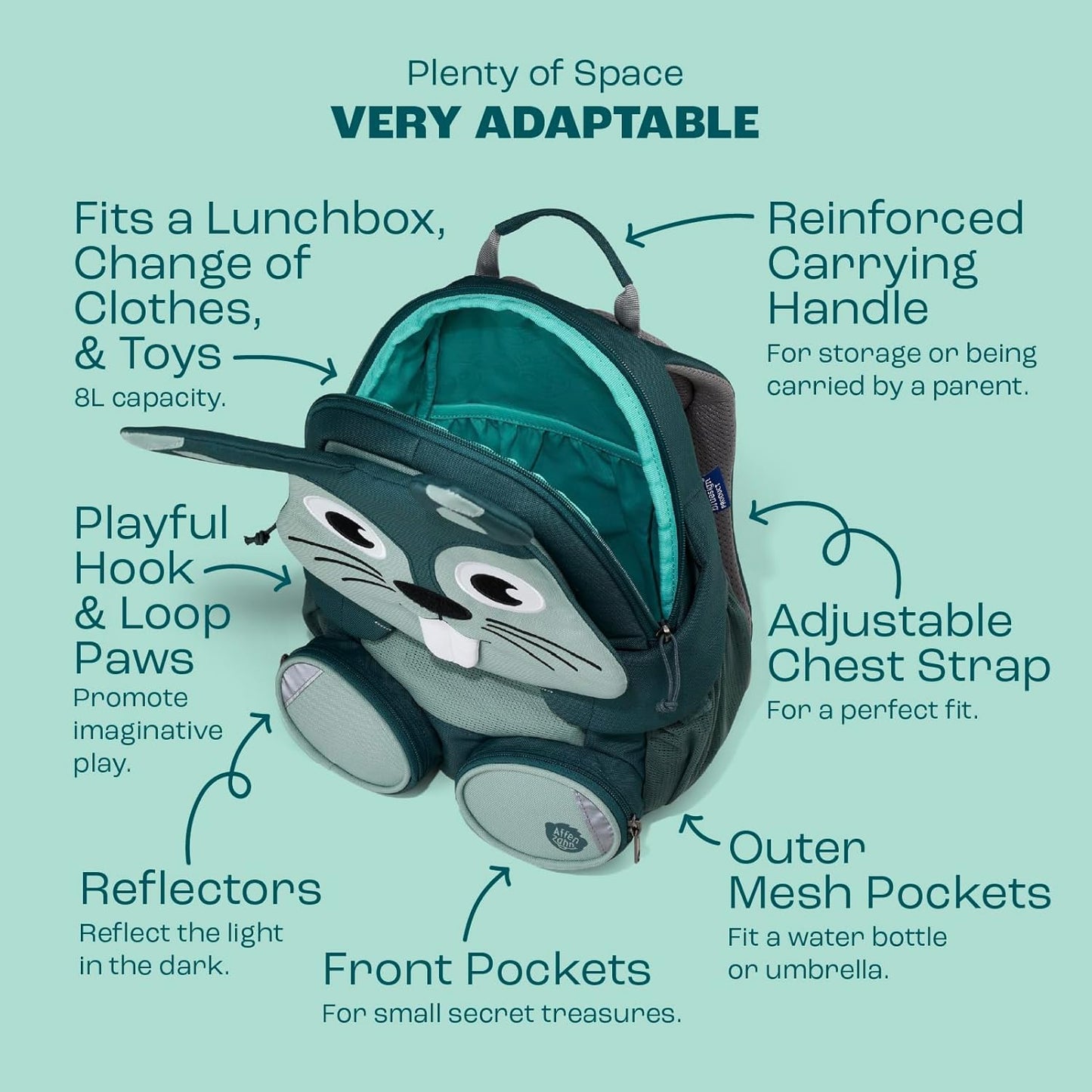 Kinderrucksack Grosser Freund, 8 L Hase - Türkis