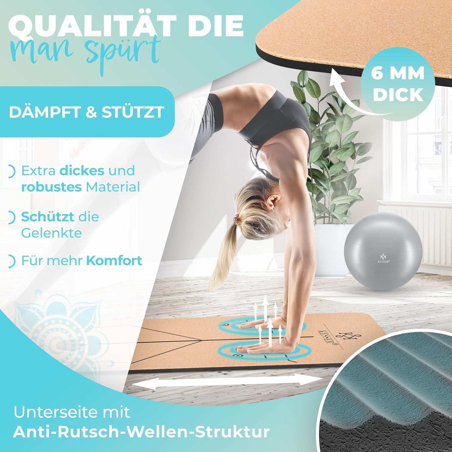 Yogamatte mit Tragegurt und Yogablock, Schwarz