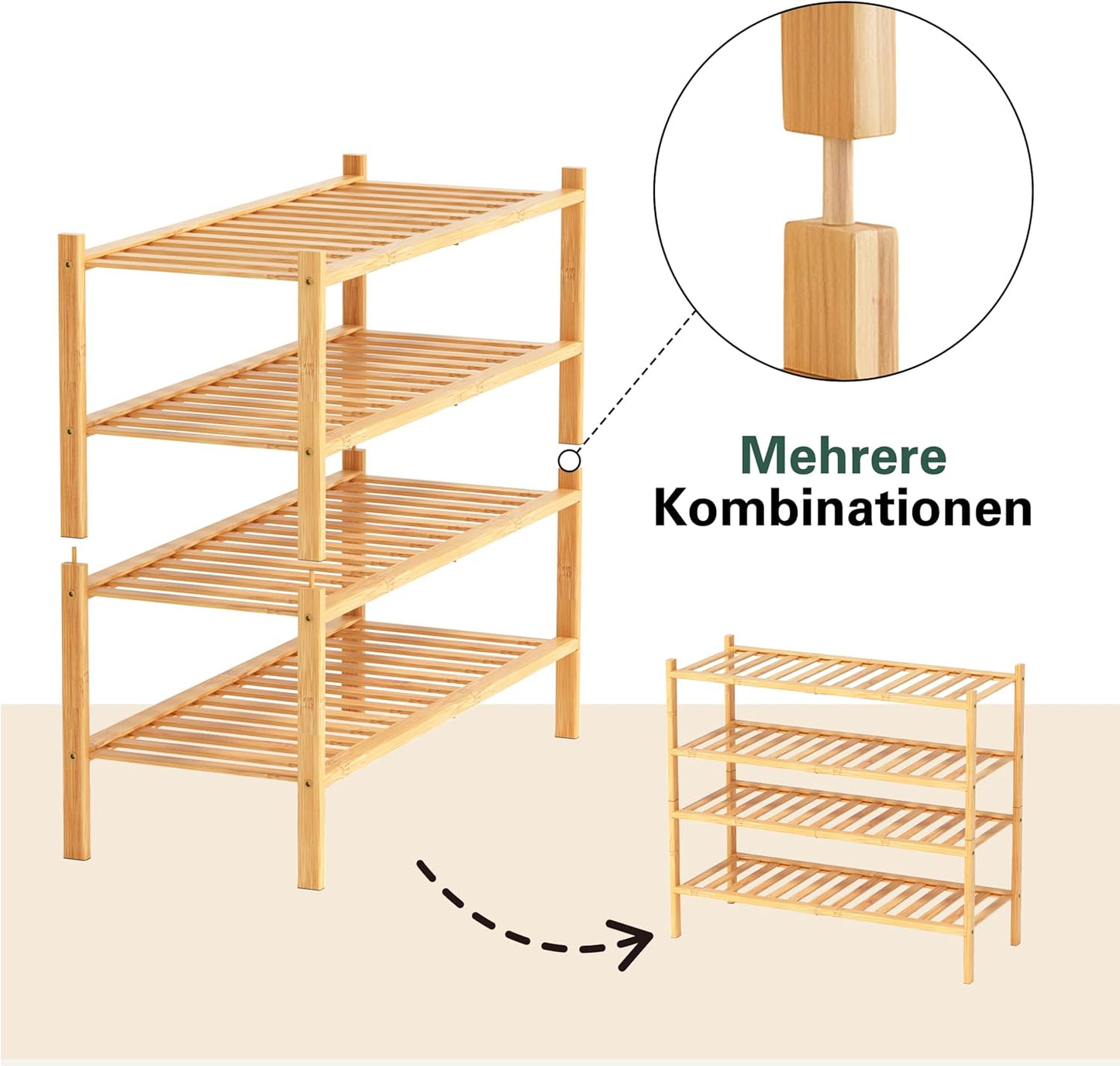 Schuhregal mit 2 Ebenen, Bambus 2 Ebenen