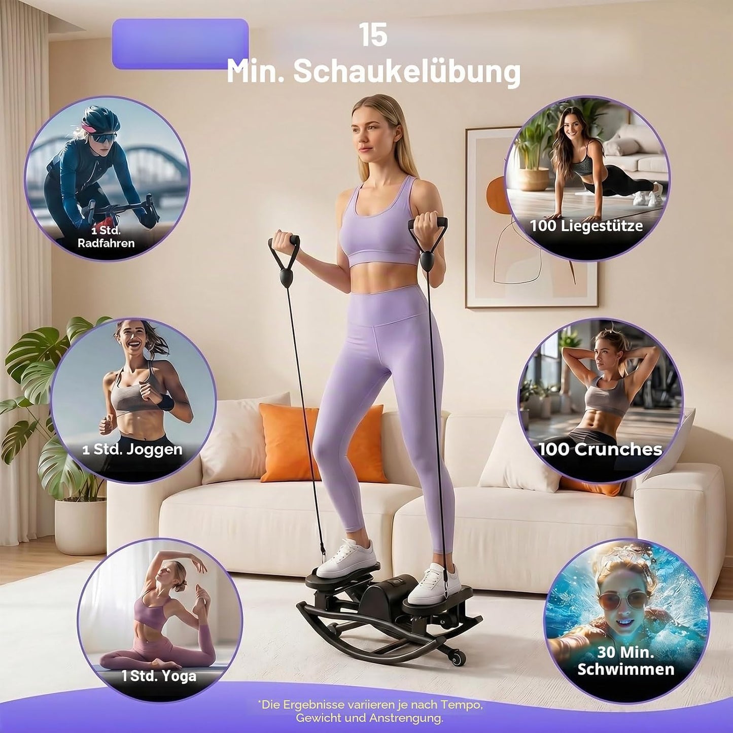 Rock Stepper für Zuhause mit Widerstandsband, Violett